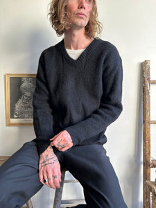 1960s Black V-Neck Mohair Knit (XL)