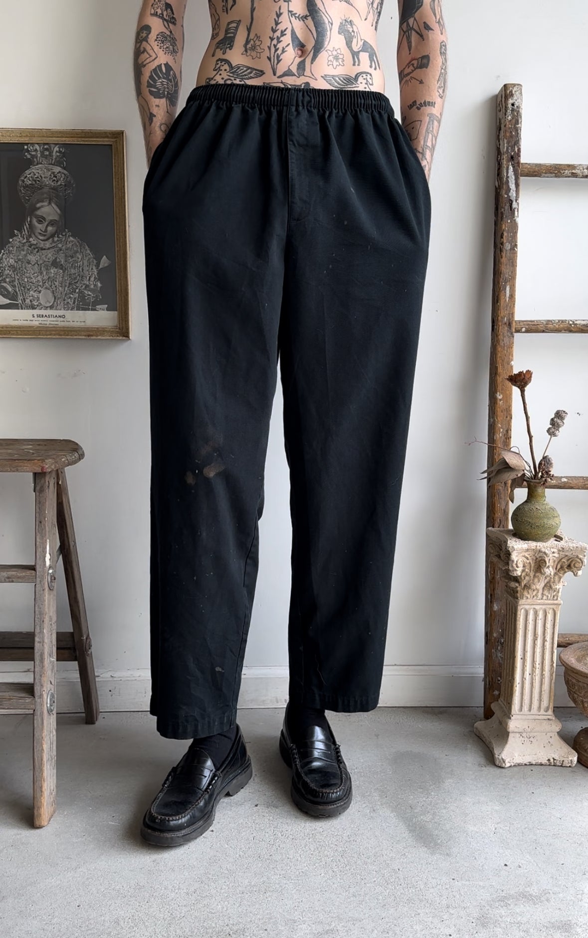 1990s Black Chef Pants (Elastic 30 -33 x 30)