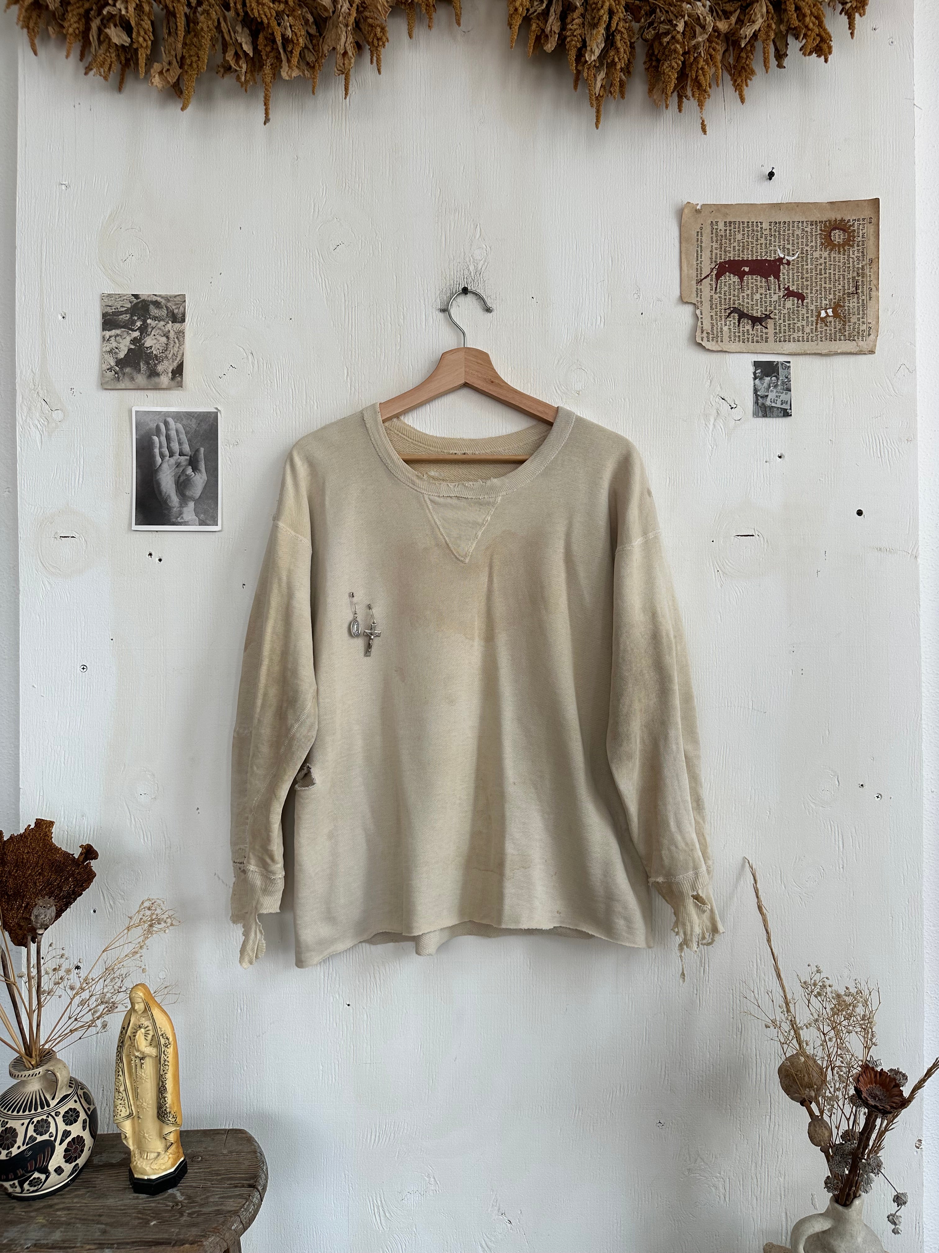 1940s Thrashed and Repaired Sweater W/ Religious Pendants (M/L)