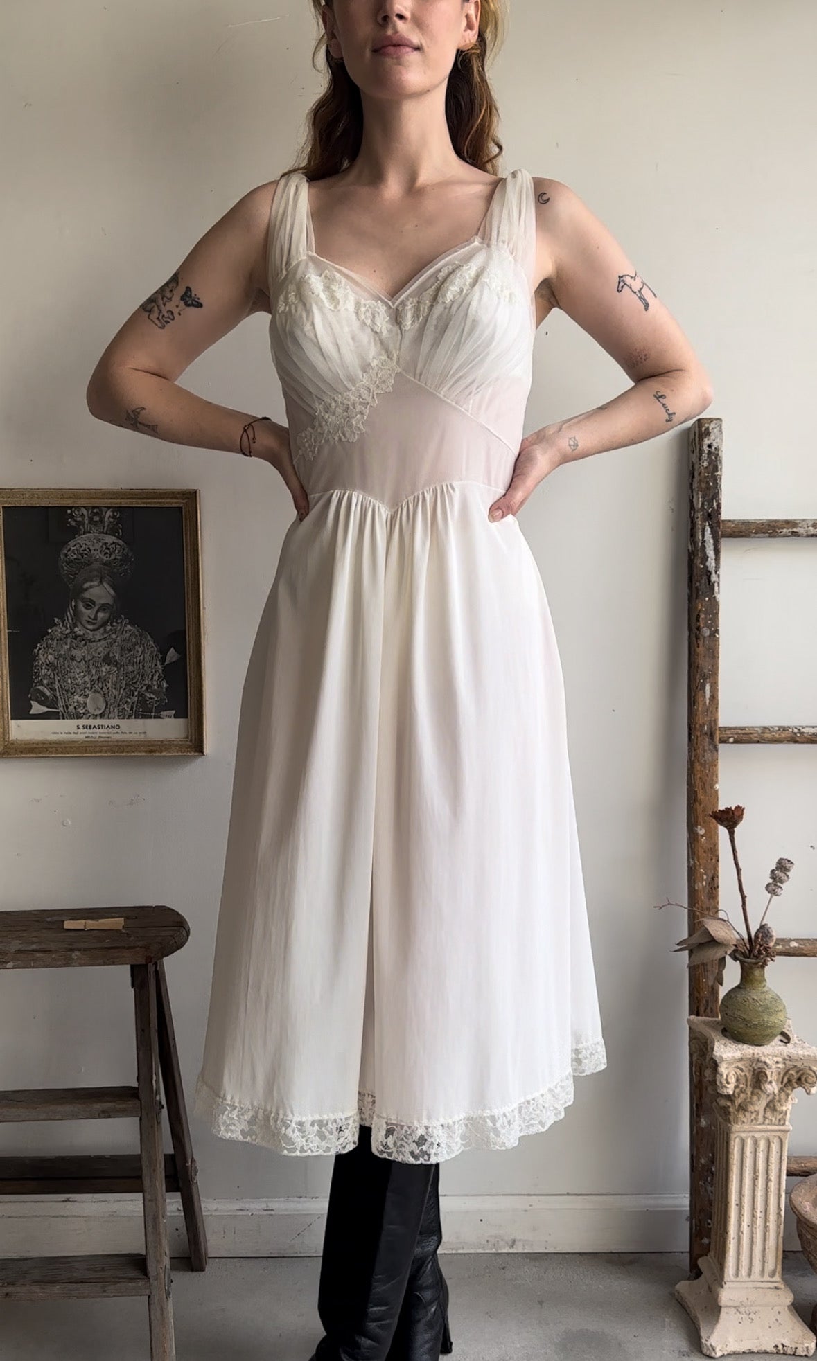 1980s Embroidered Slip Dress (S)