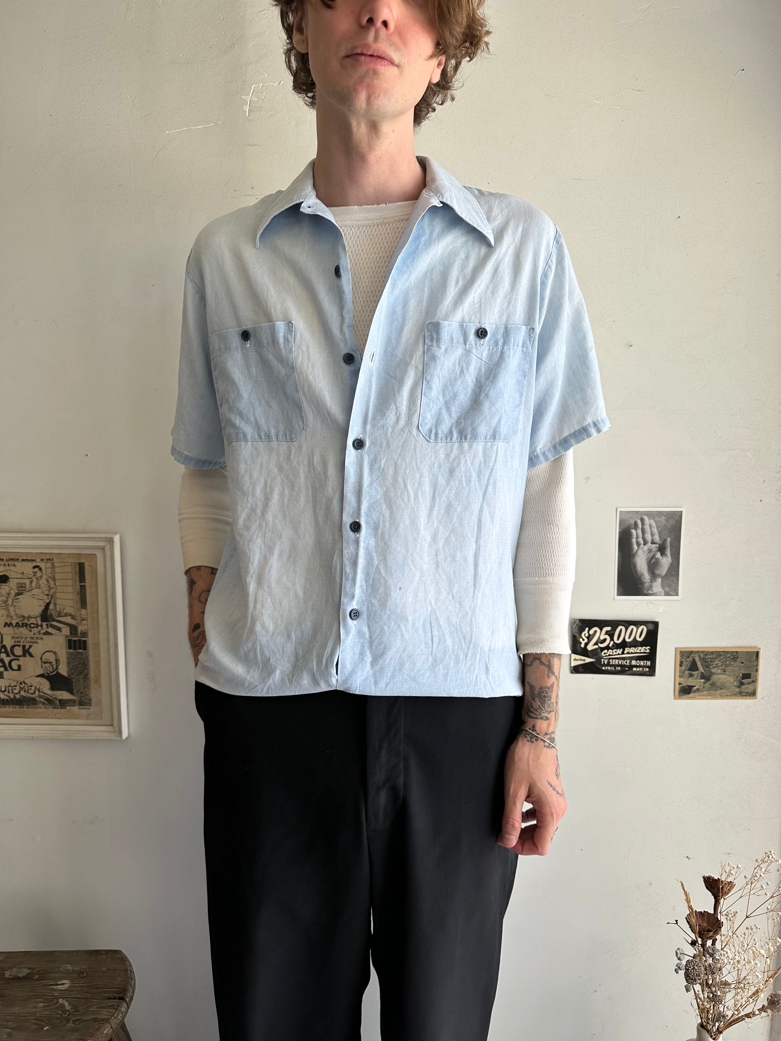 1970s Heavily Sunfaded Short Sleeve Button Down (L/XL)