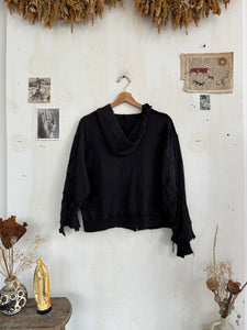 1960s Perfectly Thrashed and Repaired Black Zip-Up Hoodie (Boxy S/M)