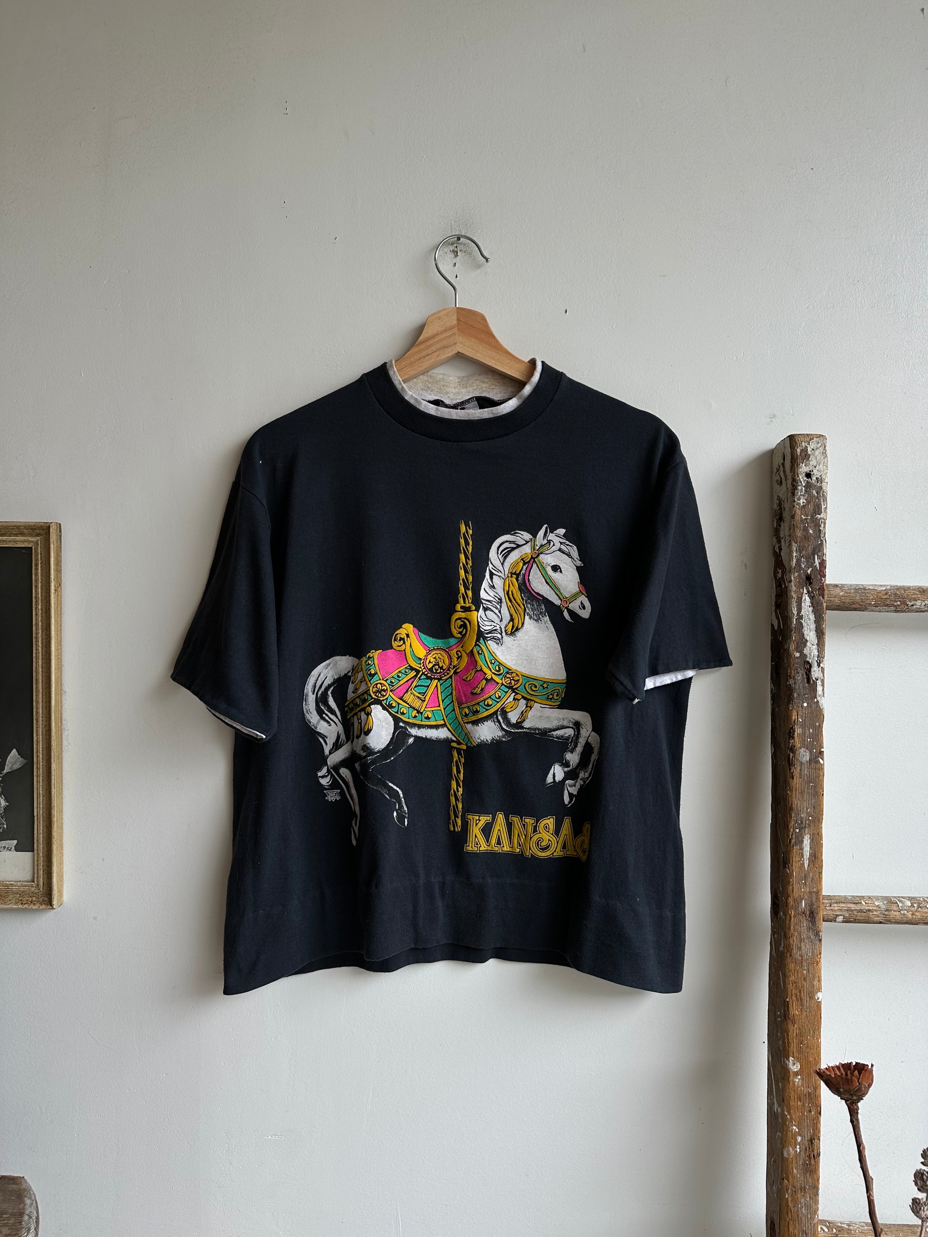 1990s Cropped Hem Kansas Carousel T-Shirt (Cropped M)