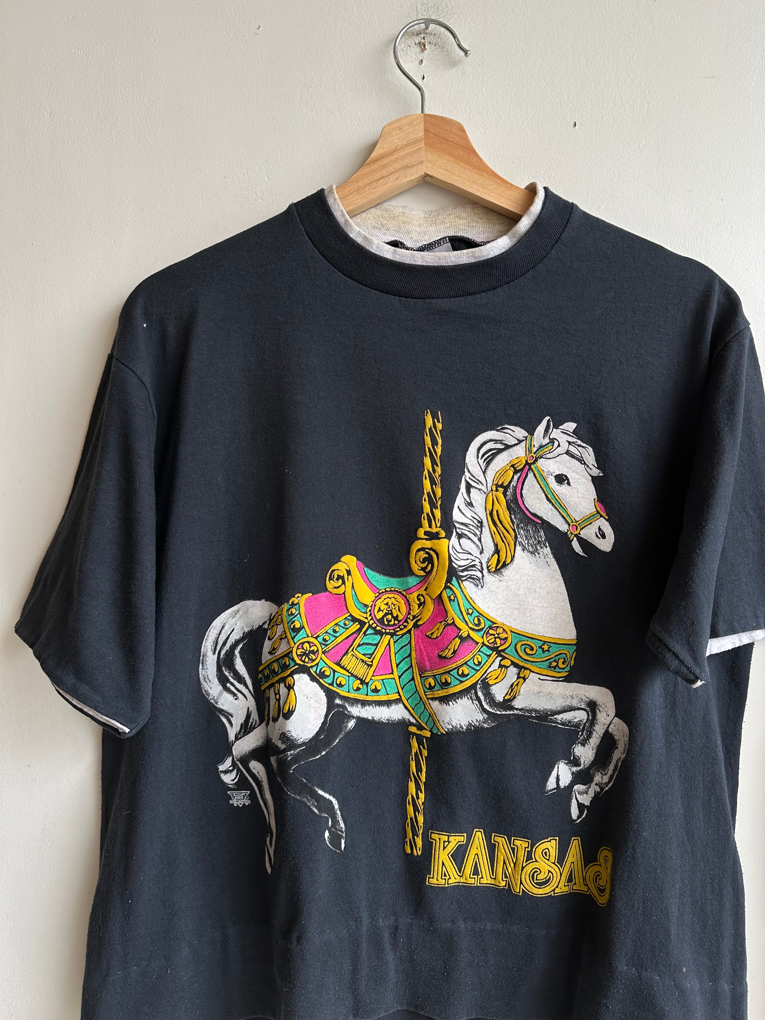 1990s Cropped Hem Kansas Carousel T-Shirt (Cropped M)