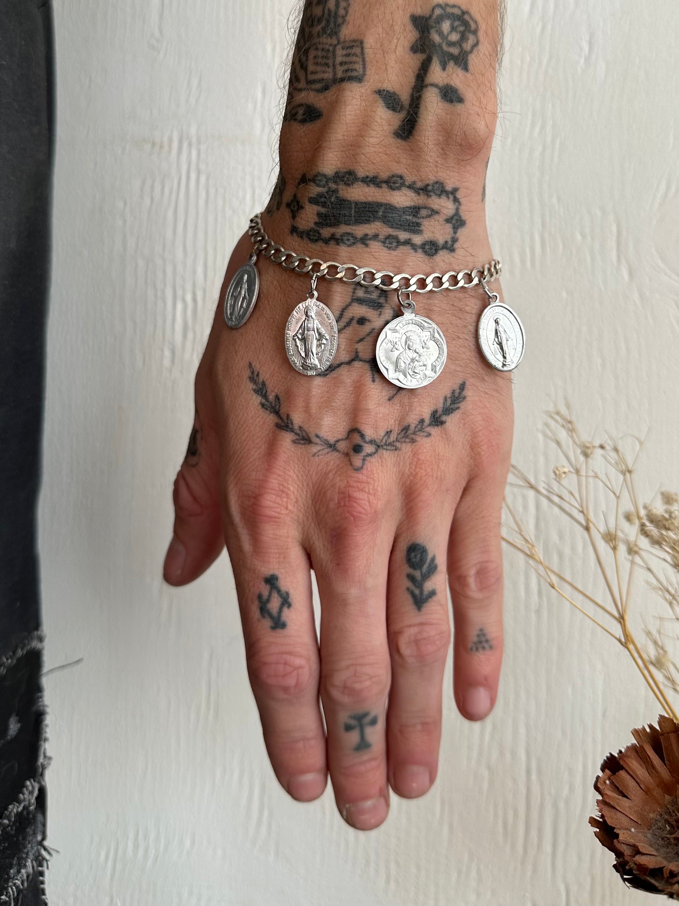 Vintage Religious  Charm Sterling Bracelet (7.5")