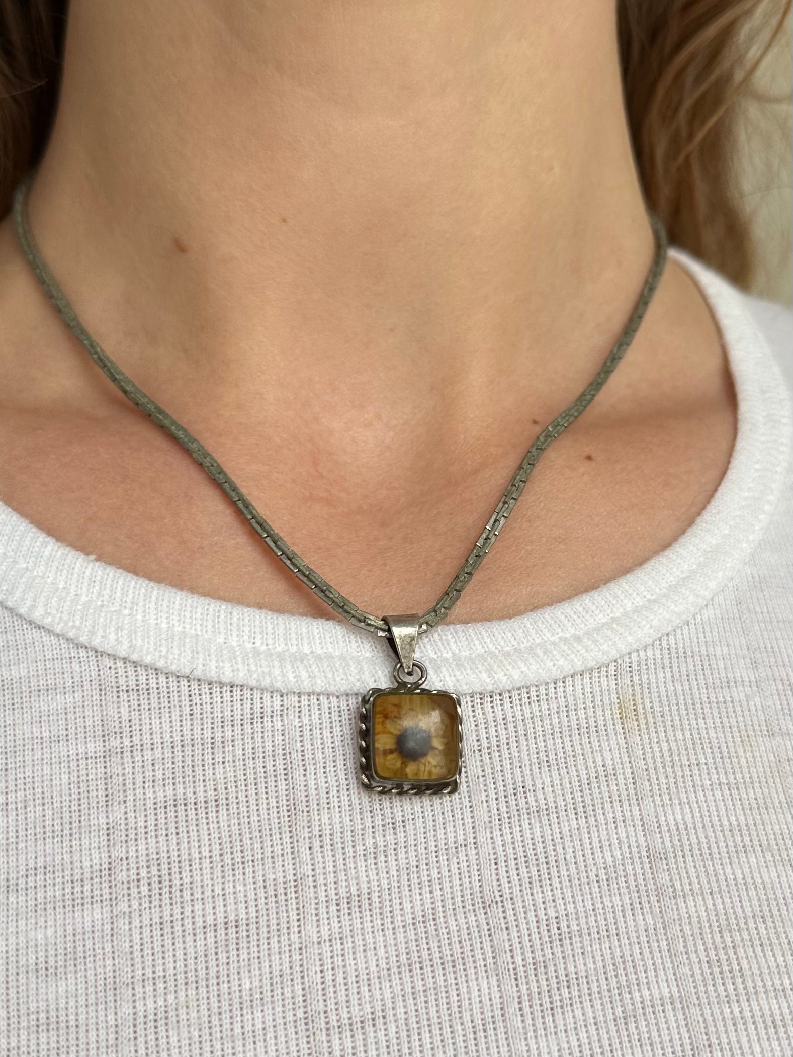 Antique Sterling Pressed Wildflower Necklace (16")