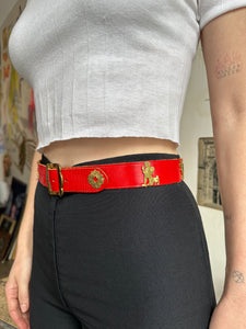 1980s Red w/ Gold Emblem Belt (25" - 29")