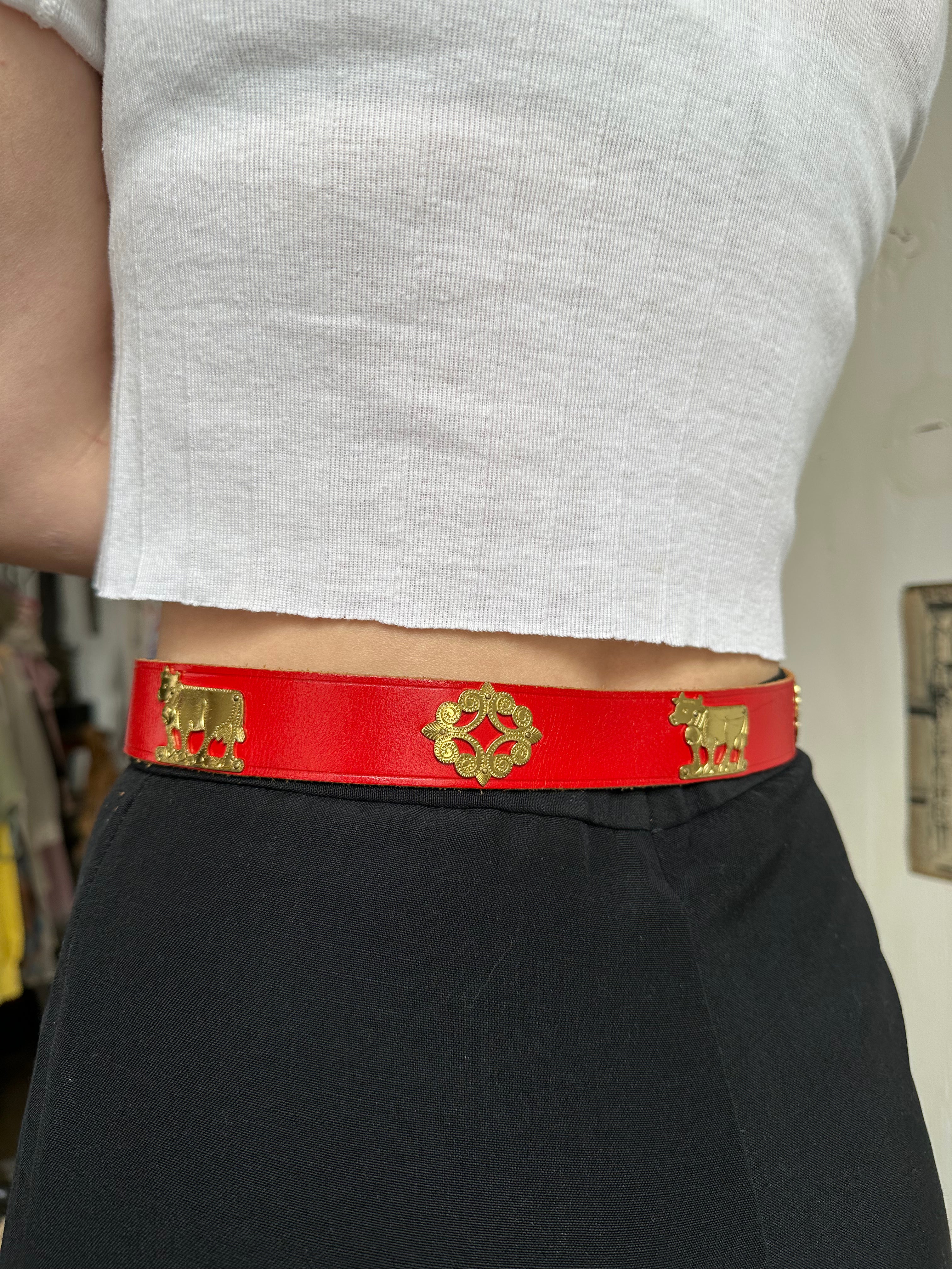 1980s Red w/ Gold Emblem Belt (25" - 29")