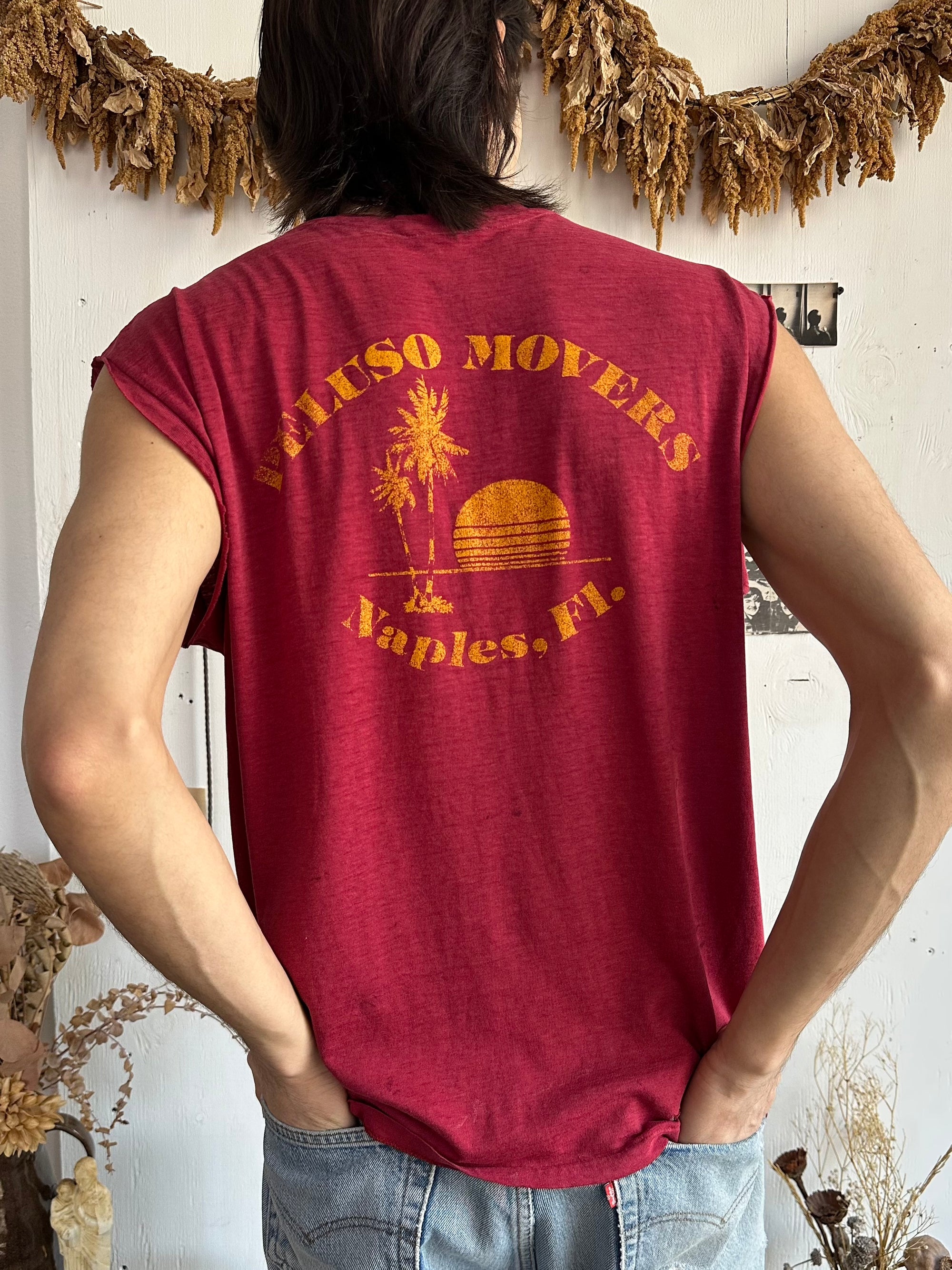 1980s Thrashed and Paper Thin Peluso Movers Muscle Tee