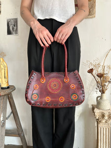 1970s Floral Leather Handbag