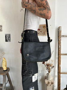 1990s Black Leather Coach Bag W/ Angel Pin
