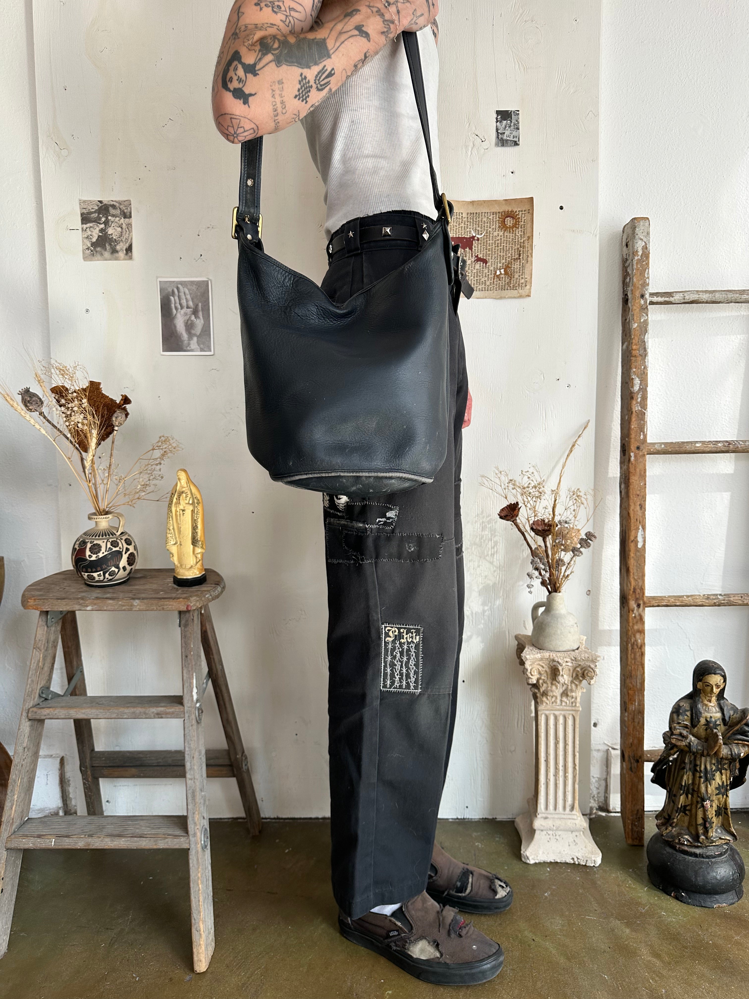 1990s Coach Black Leather Bucket Bag