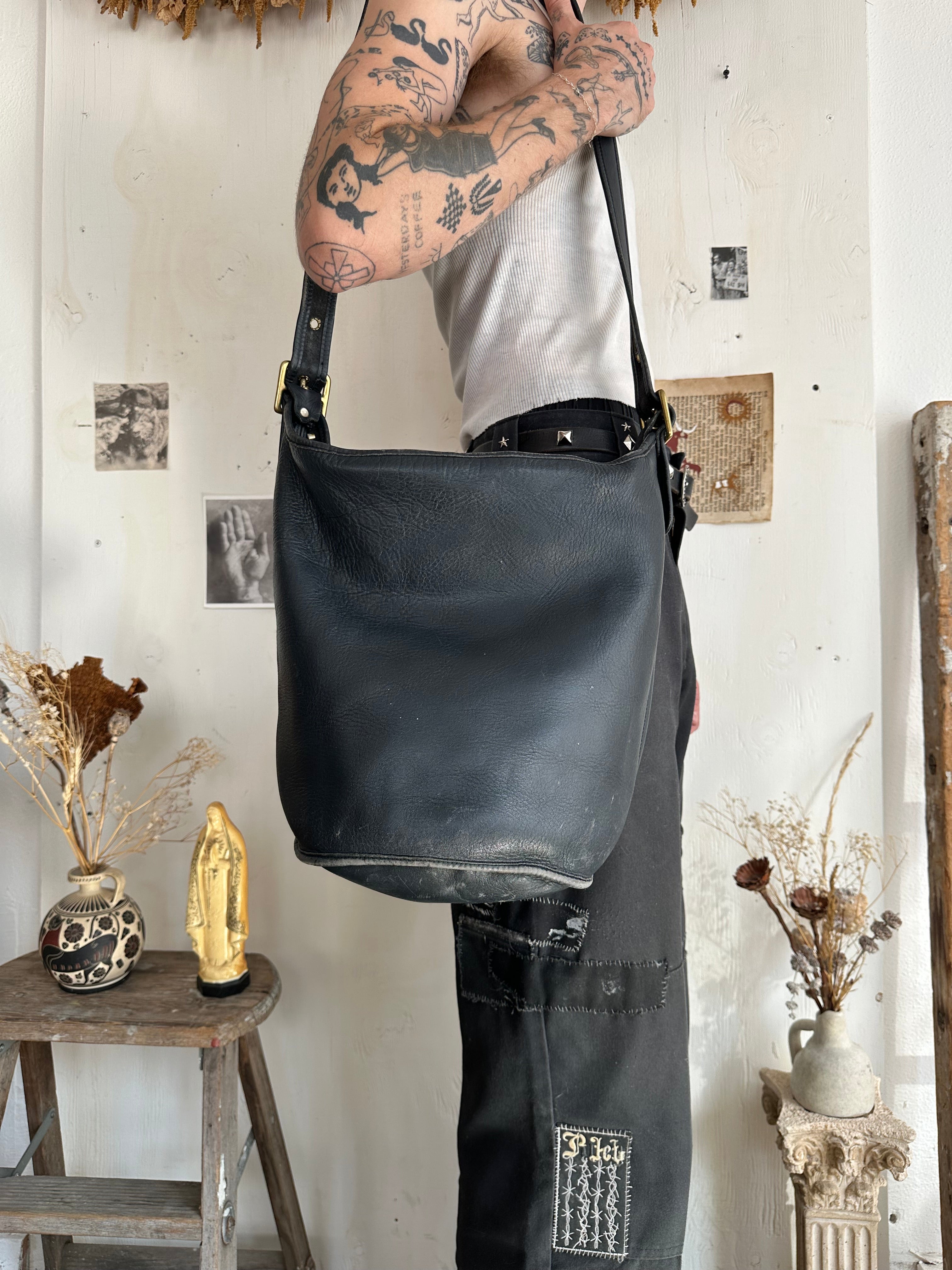 1990s Coach Black Leather Bucket Bag
