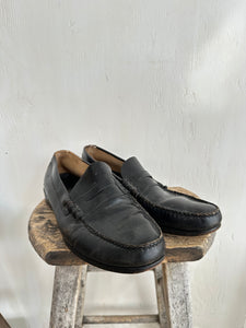 Vintage Made in England Black Leather Penny Loafers (M9)