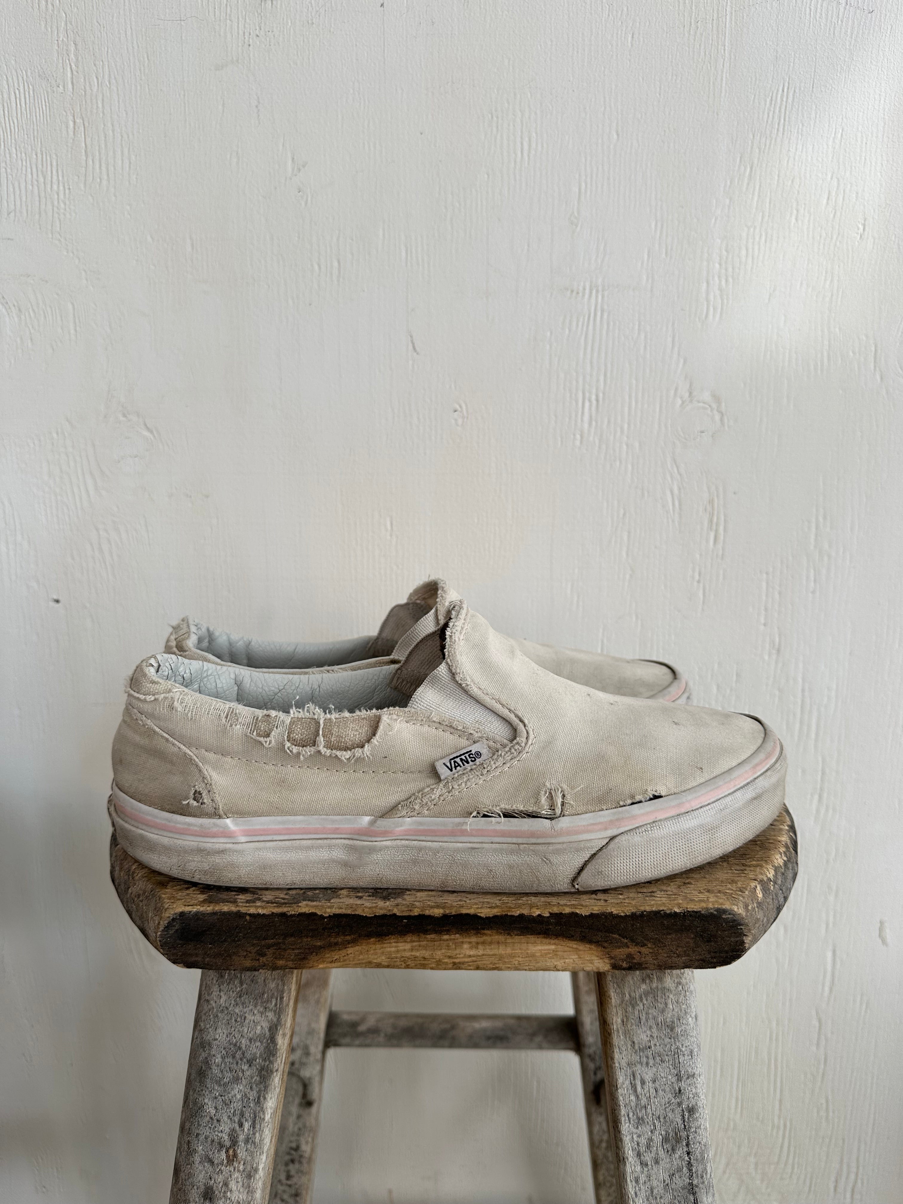 Perfectly Thrashed White Vans (M8/W9.5)