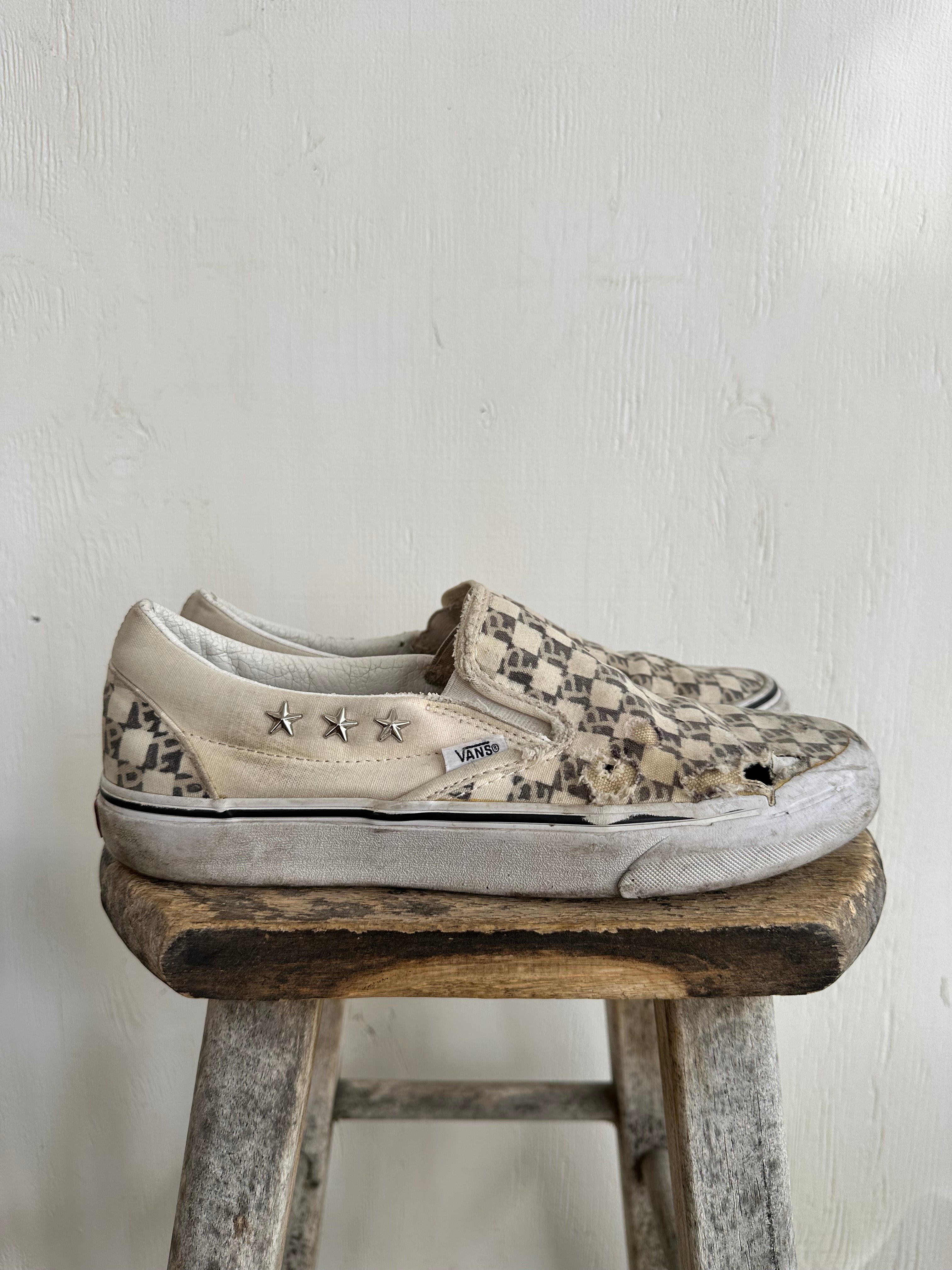 Thrashed Hand Drawn Checkered Vans W/ Star Studs