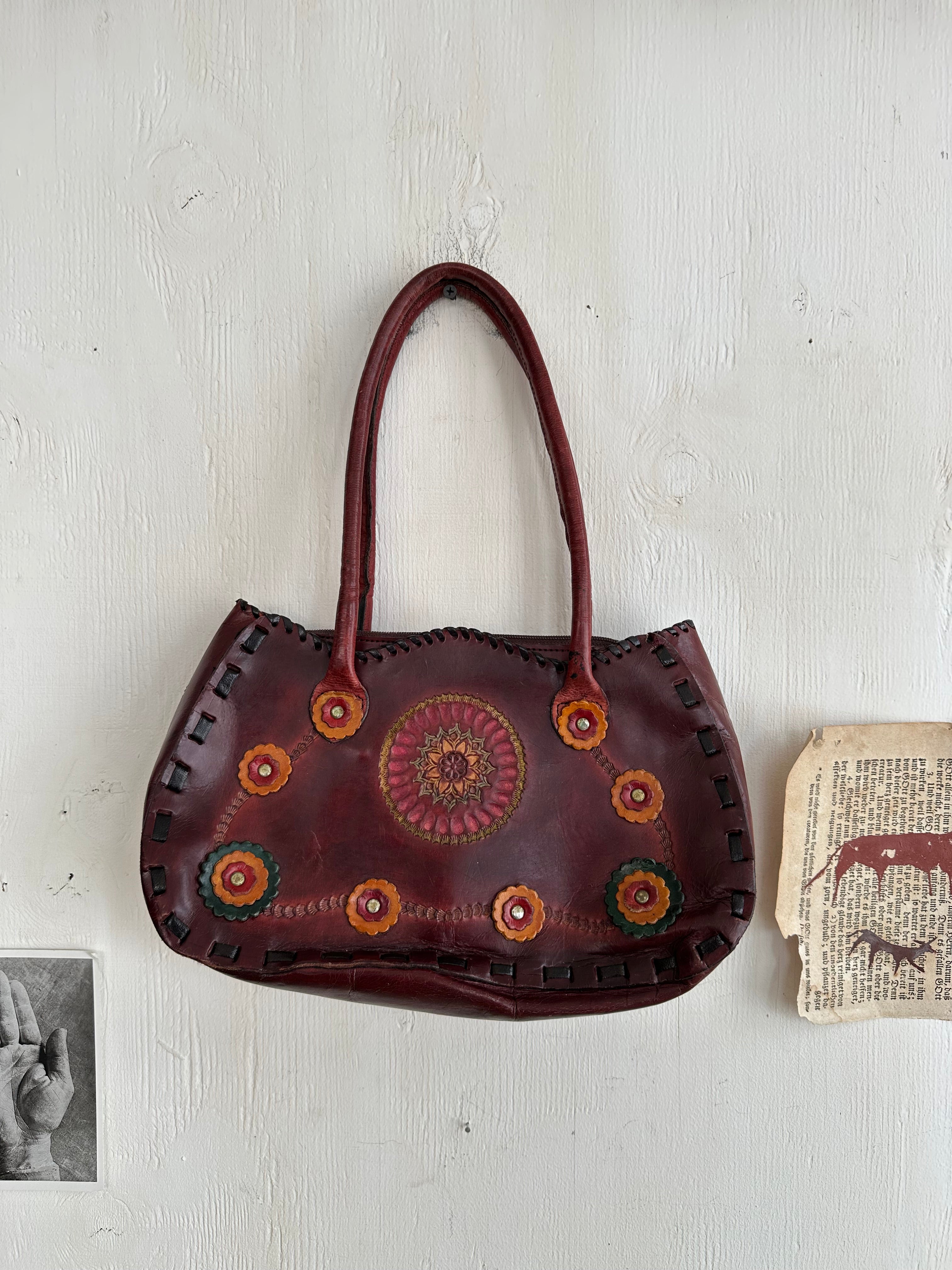 1970s Floral Leather Handbag