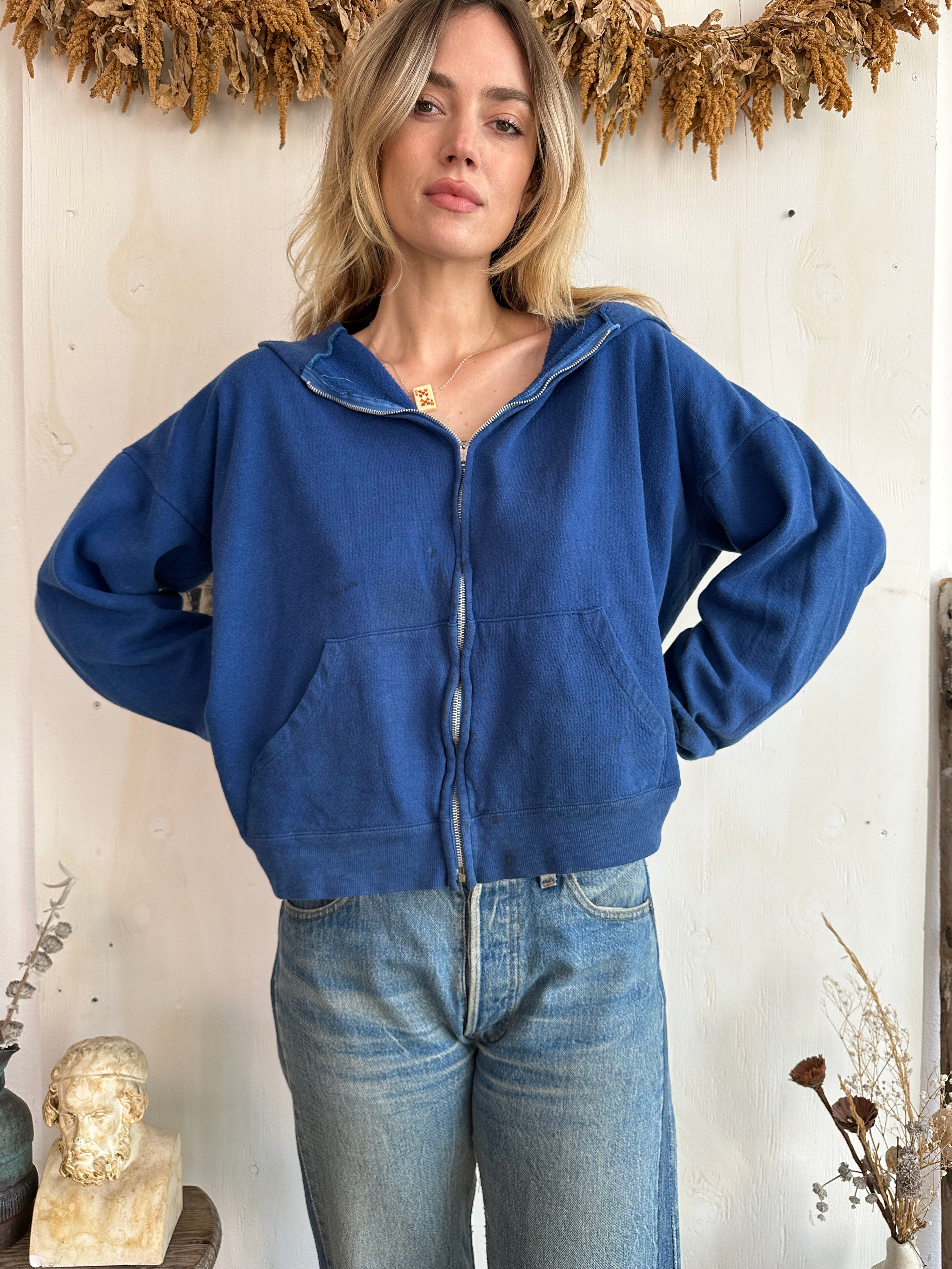 1980s Super Boxy Well-Worn Blue Hoodie (Boxy M/L)