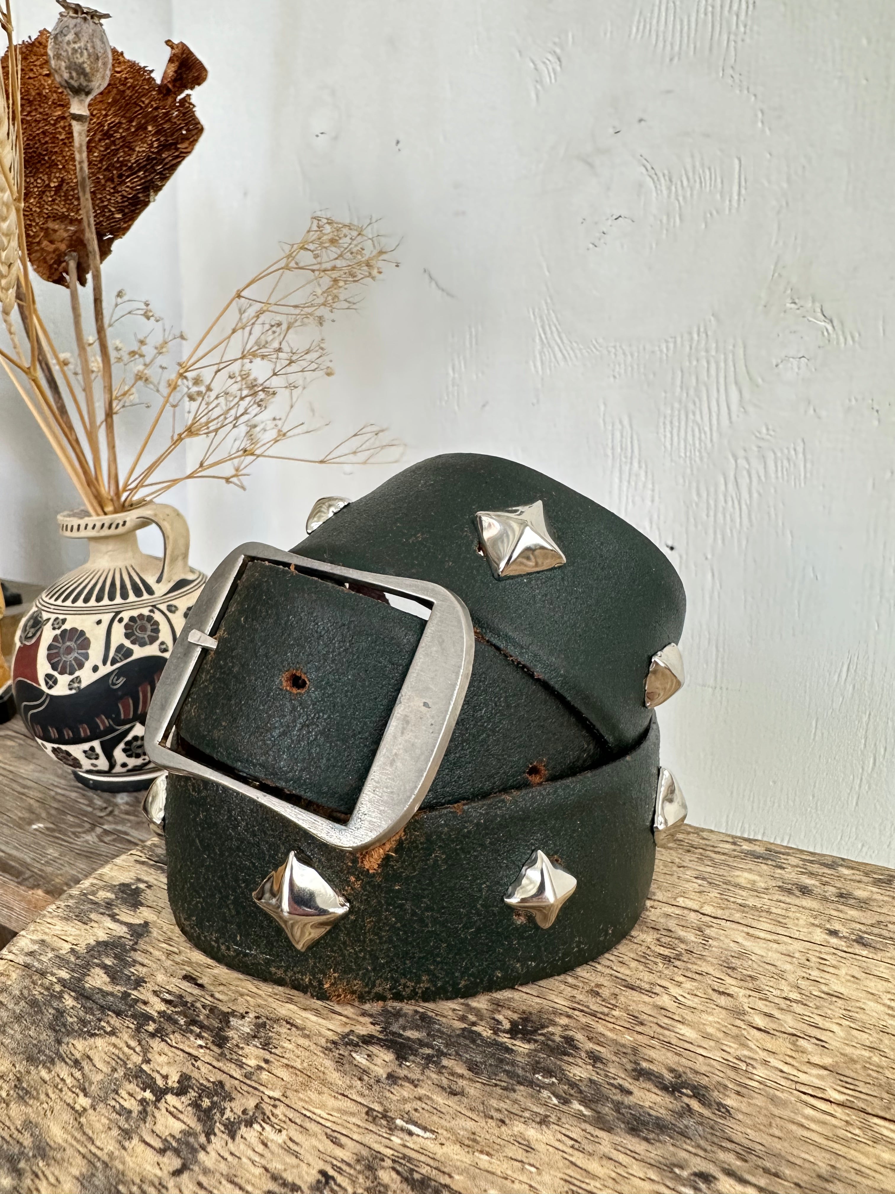 Vintage Evergreen Studded Belt (32" - 38")