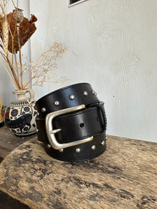 1990s Studded Leather Belt W/ Brass Buckle (34" - 38")