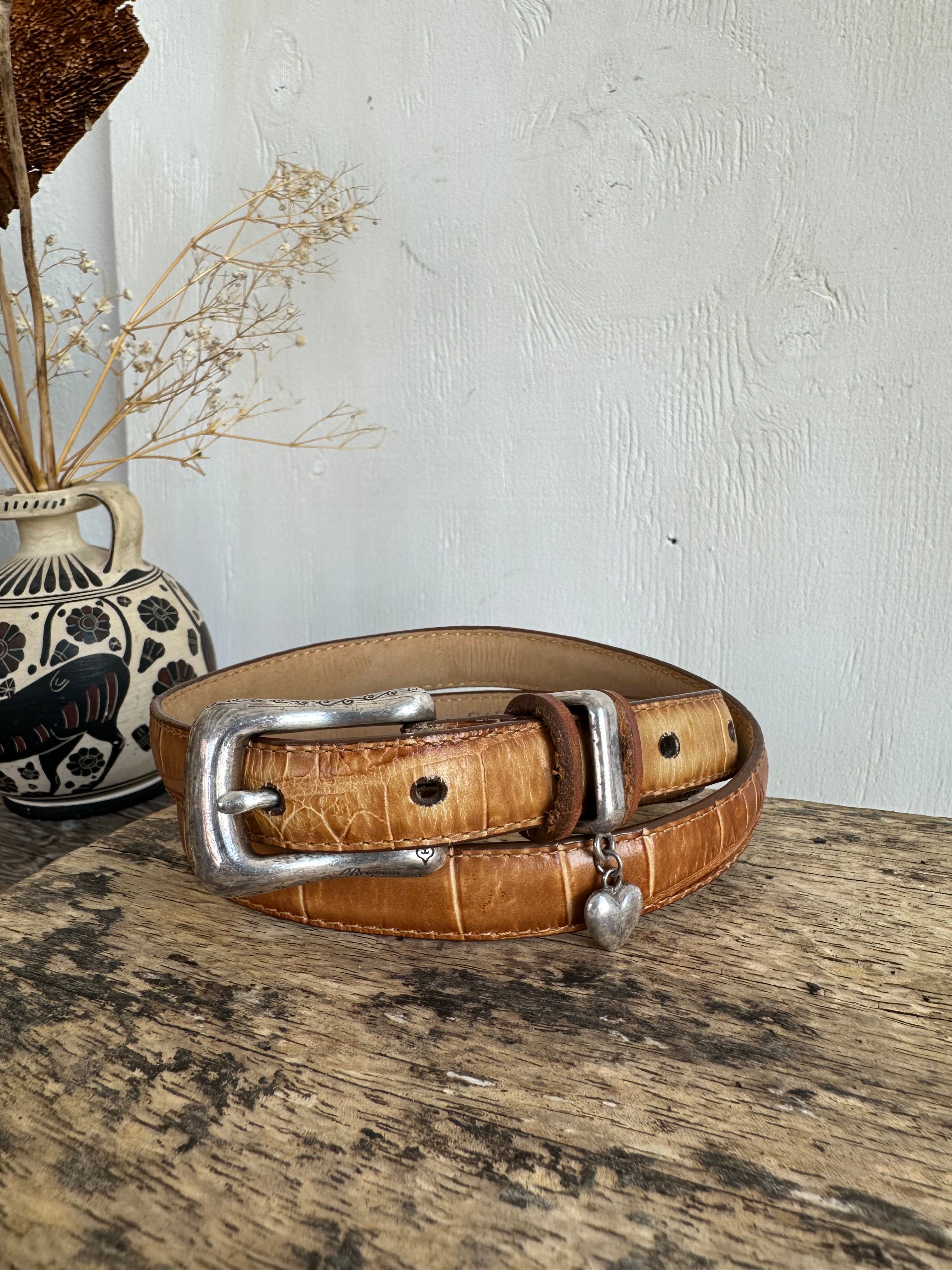 1990s Brighton Western Leather Belt W/ Heart Charm (28" - 32"