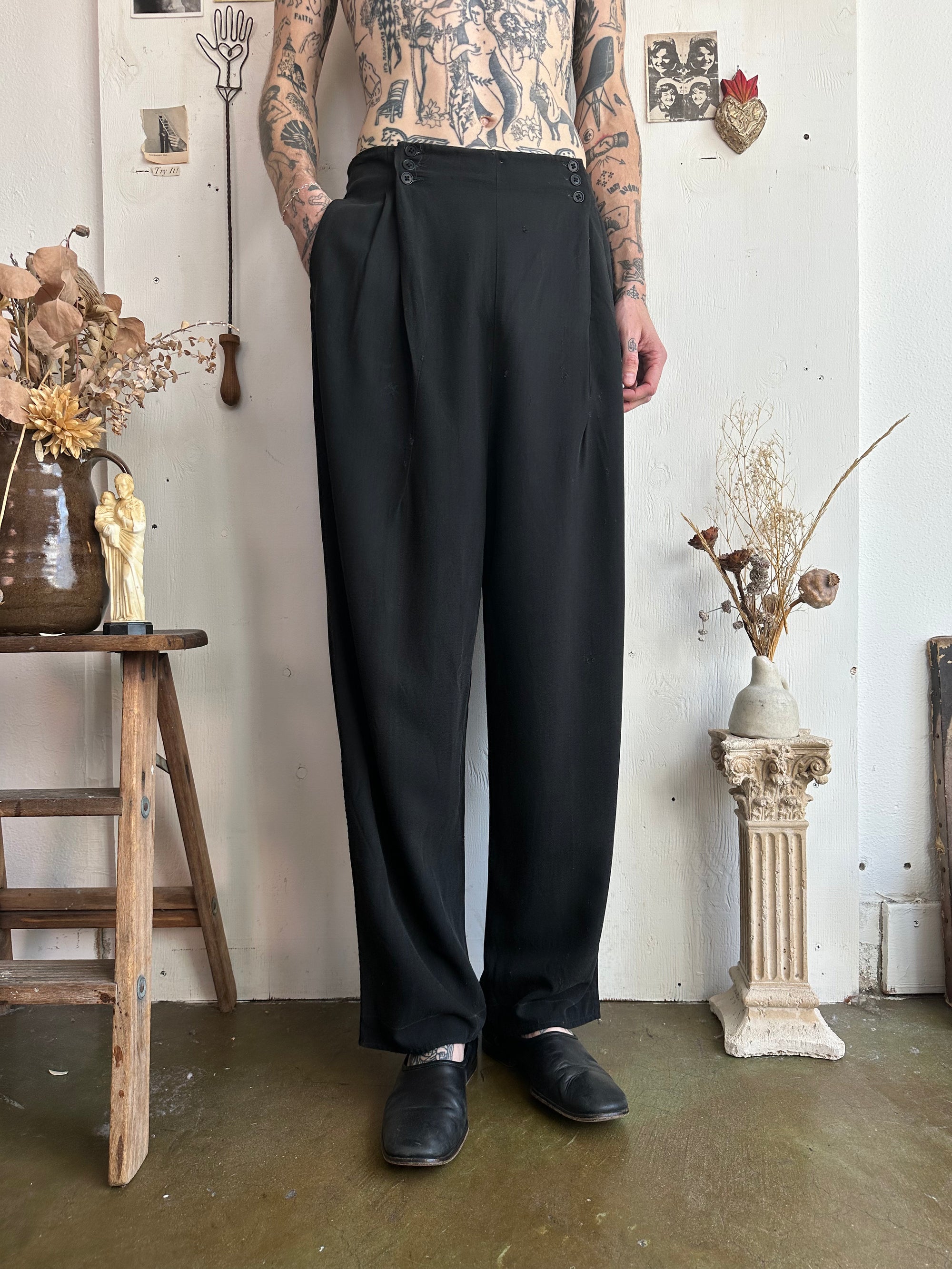 1930s Rayon Gab Button Front Trousers