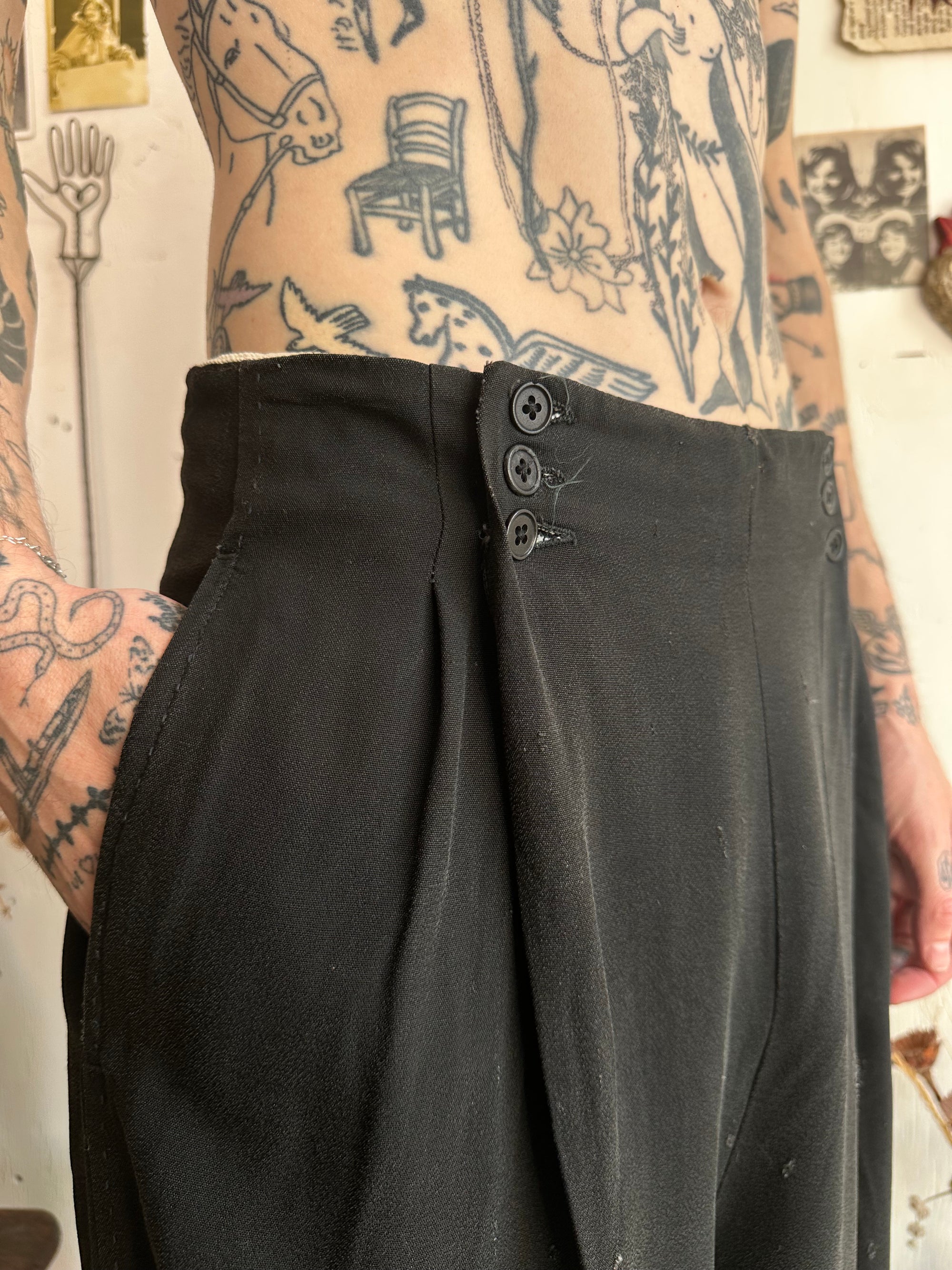 1930s Rayon Gab Button Front Trousers