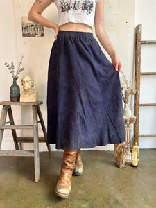 1980s Faded Blue Suede Midi Skirt (S/M)