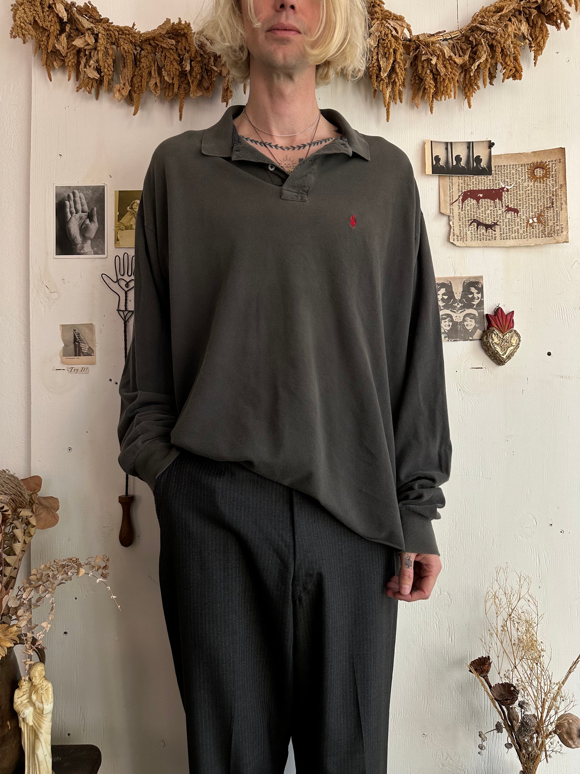1990s Chopped Made in the US Long Sleeve Polo Shirt