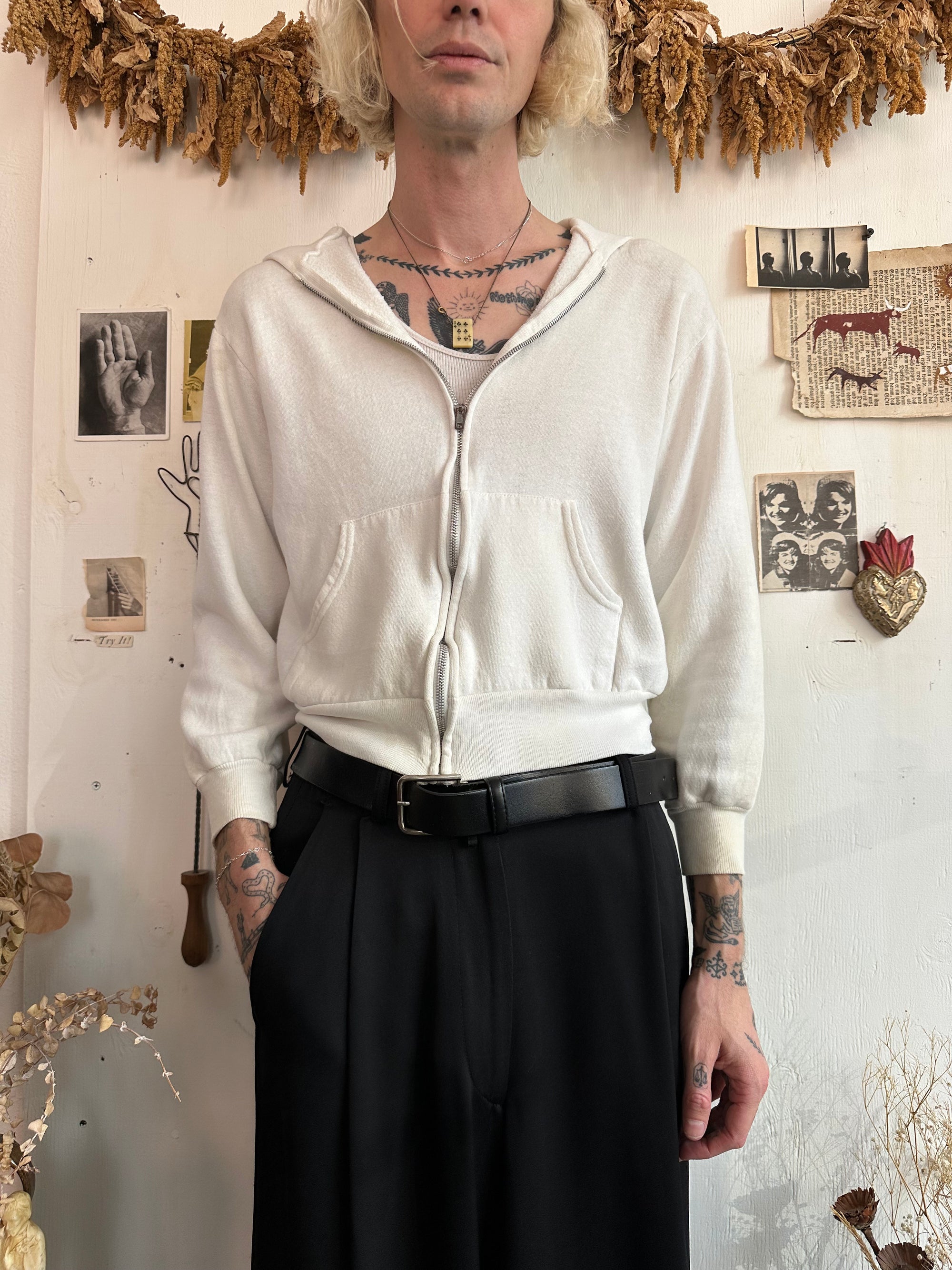 1980s Zip-Up White Hoodie