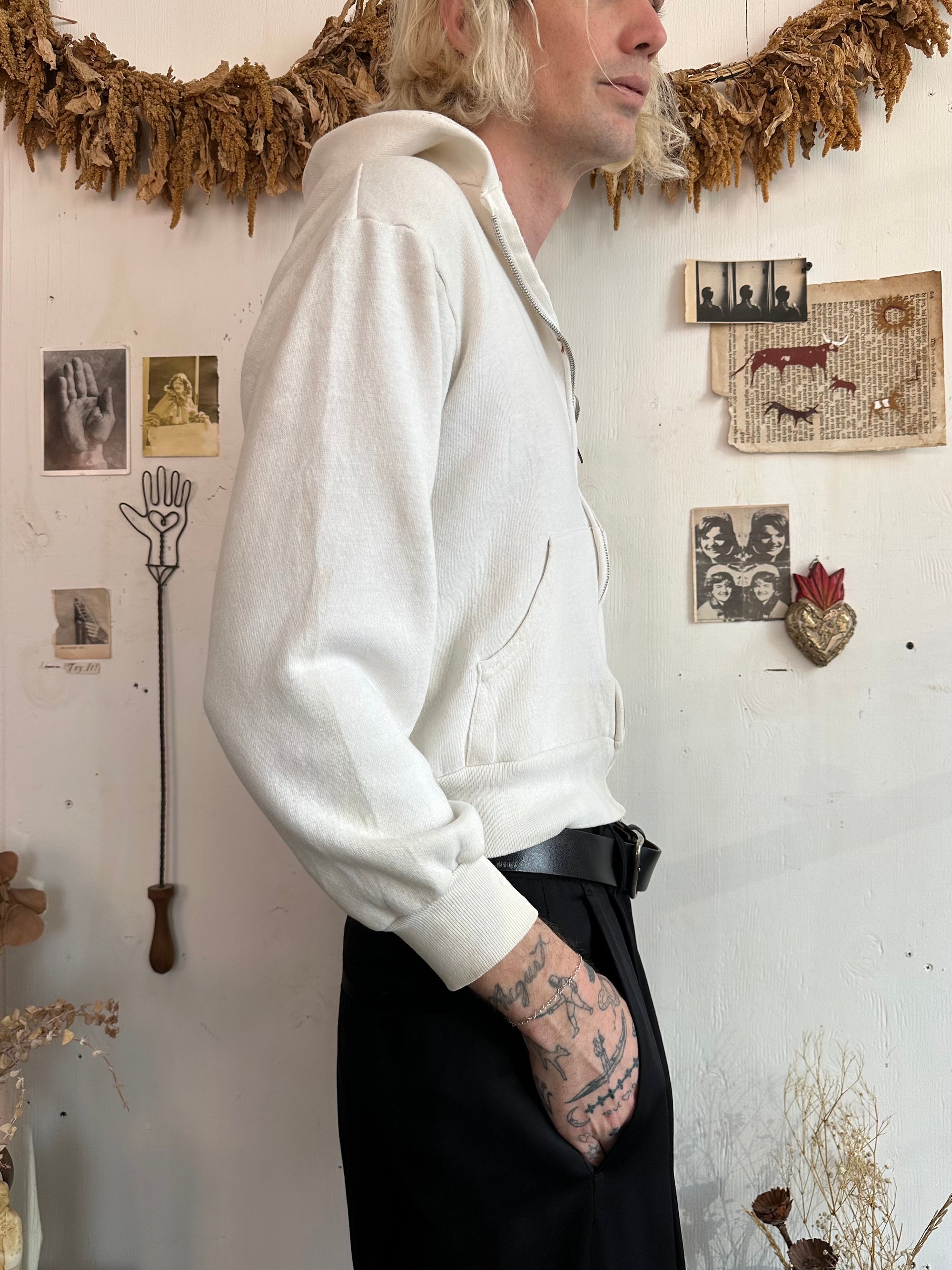1980s Zip-Up White Hoodie