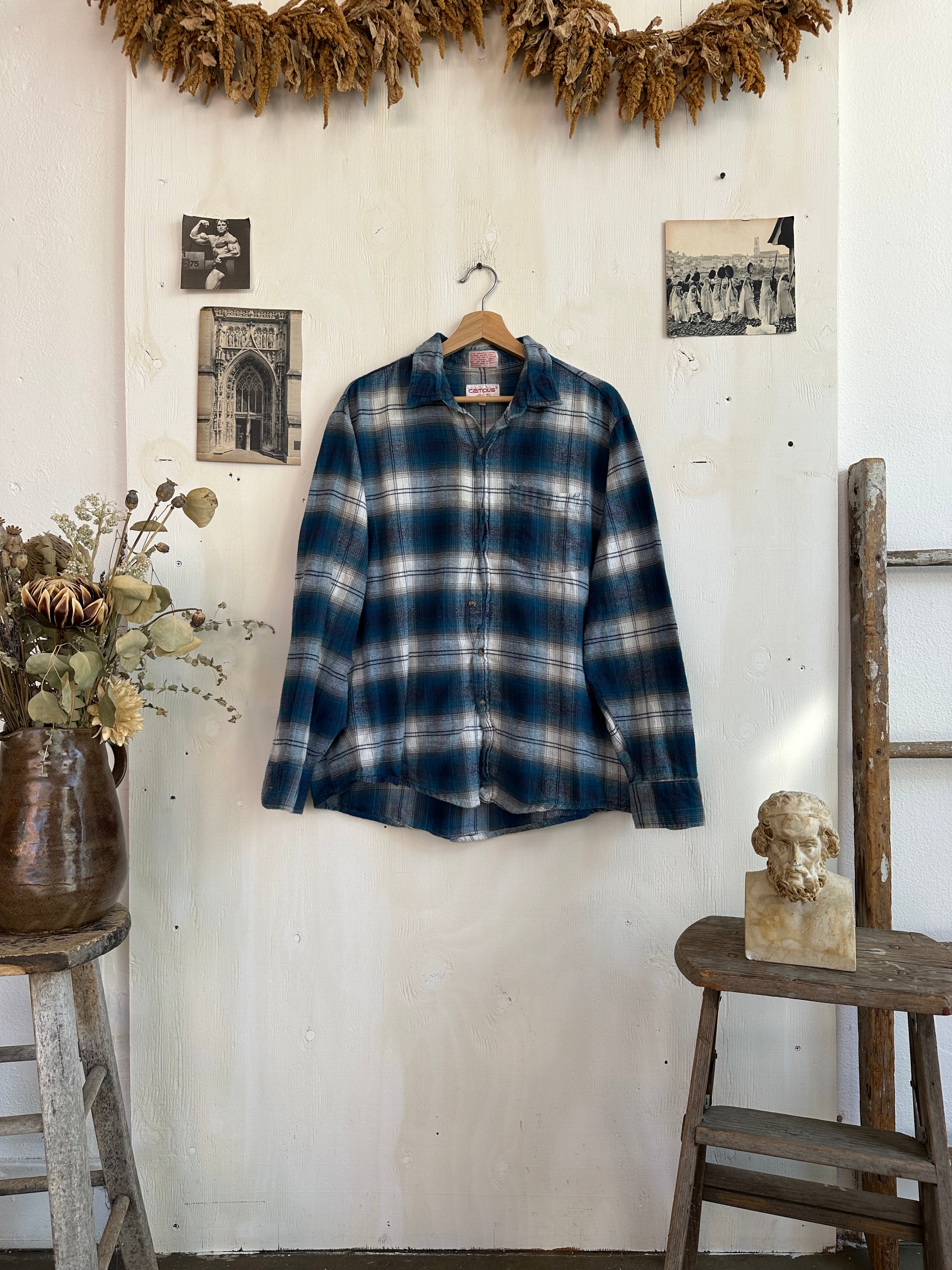 1980s Shadow Plaid Cotton Flannel (Boxy XL)