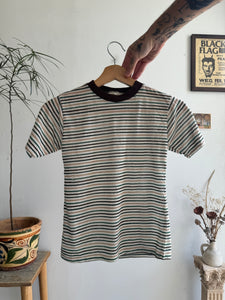 1970s Green and Brown Striped Tee (S)