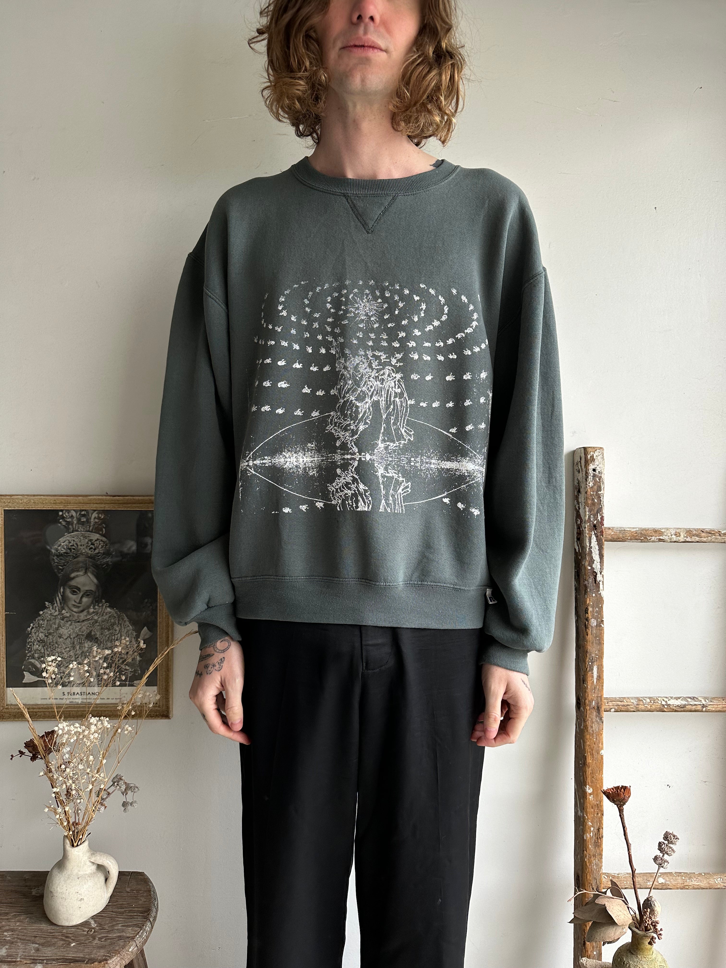 1990s Screen-Printed Sage Green Sweatshirt (XL)