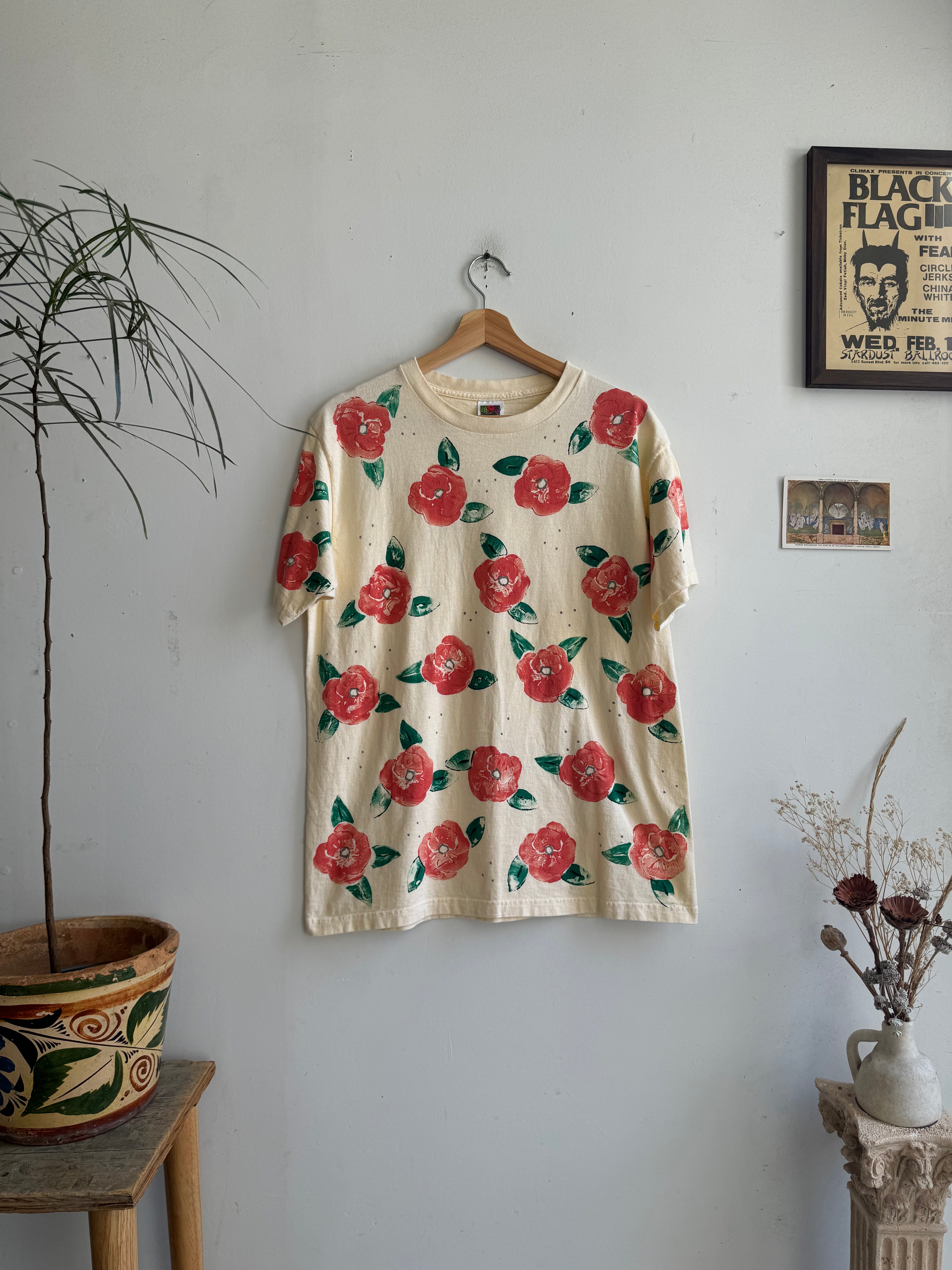 1990s Hoandpainted Flowers T-Shirt (L/XL)
