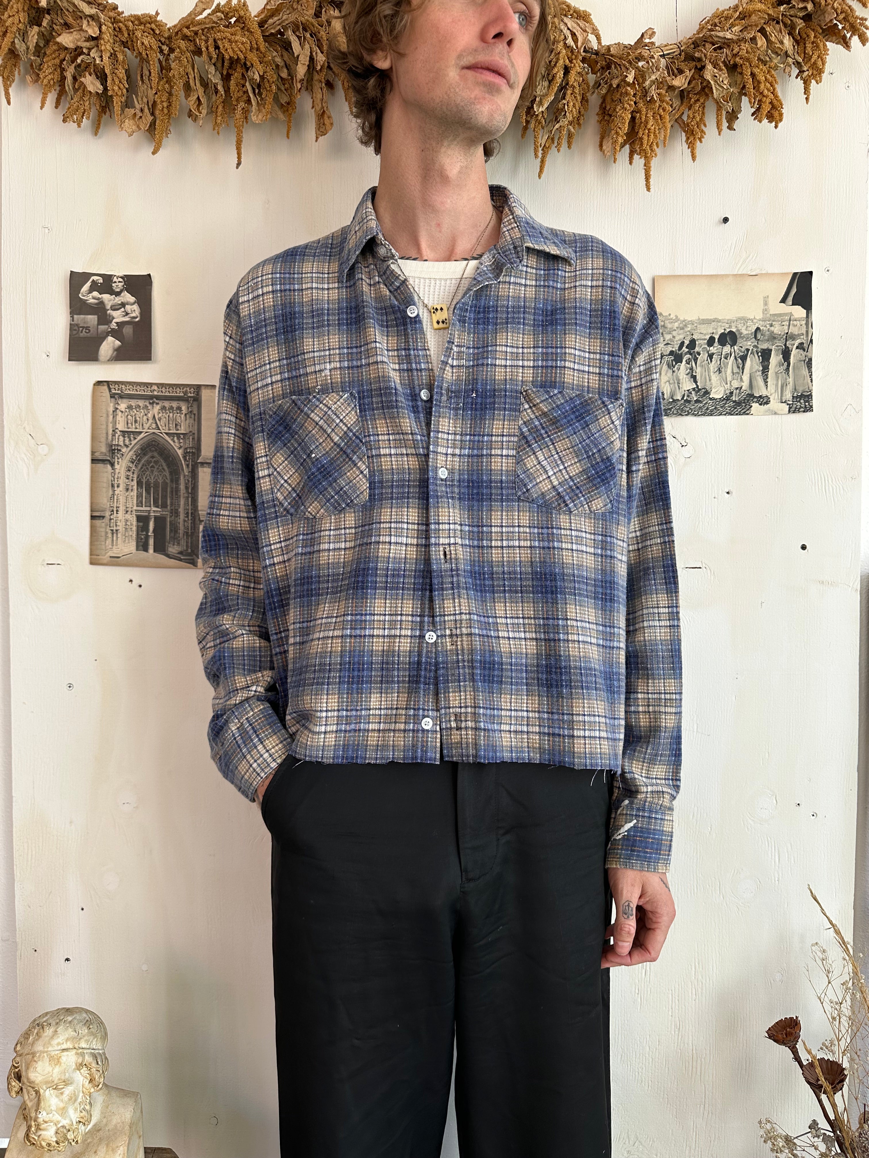 1970s Thrashed Chopped Hem Cotton Flannel (Boxy L/Cropped XL)