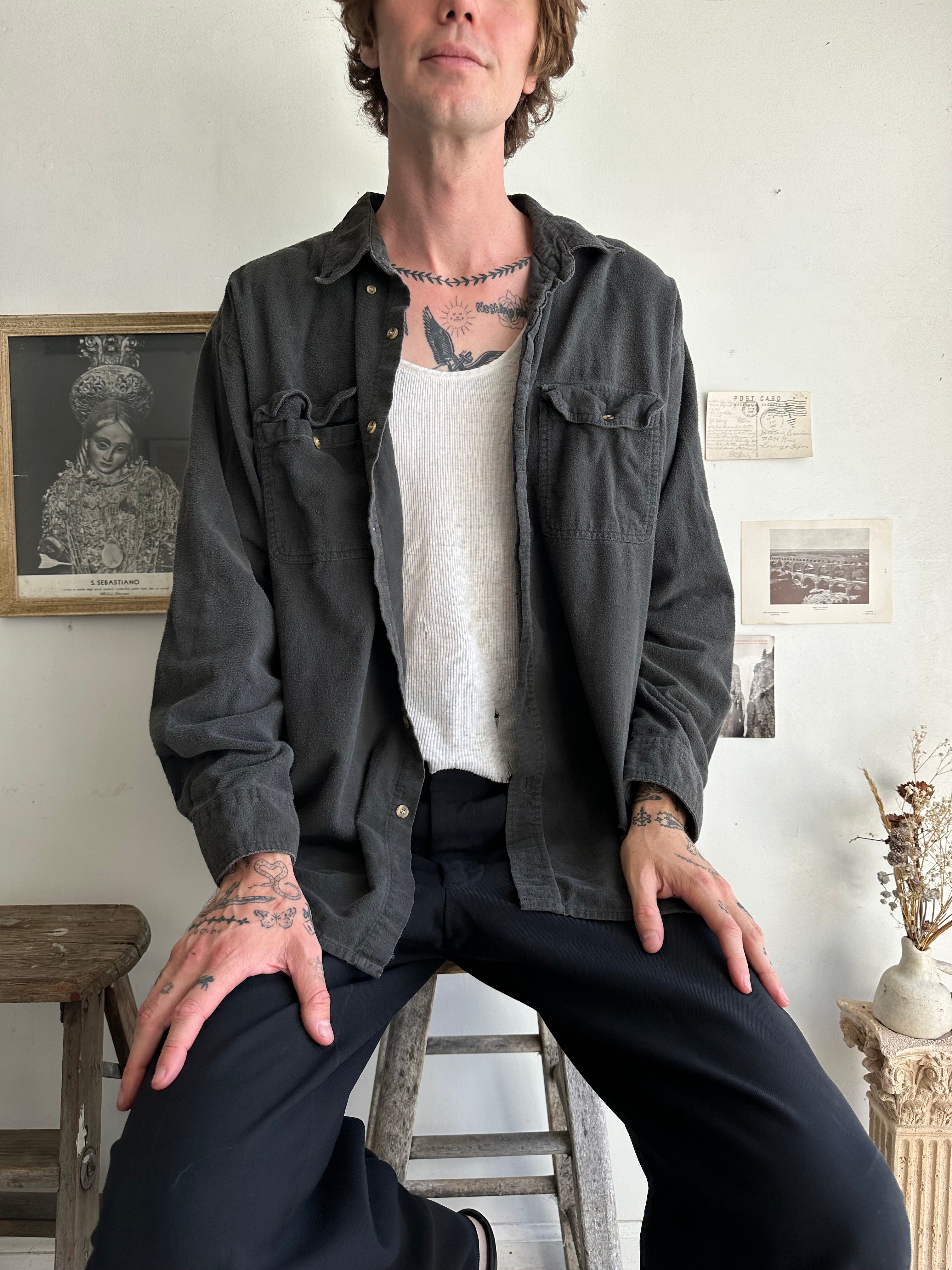 1990s Well-Worn Timber Trail Black Flannel Overshirt (XL)