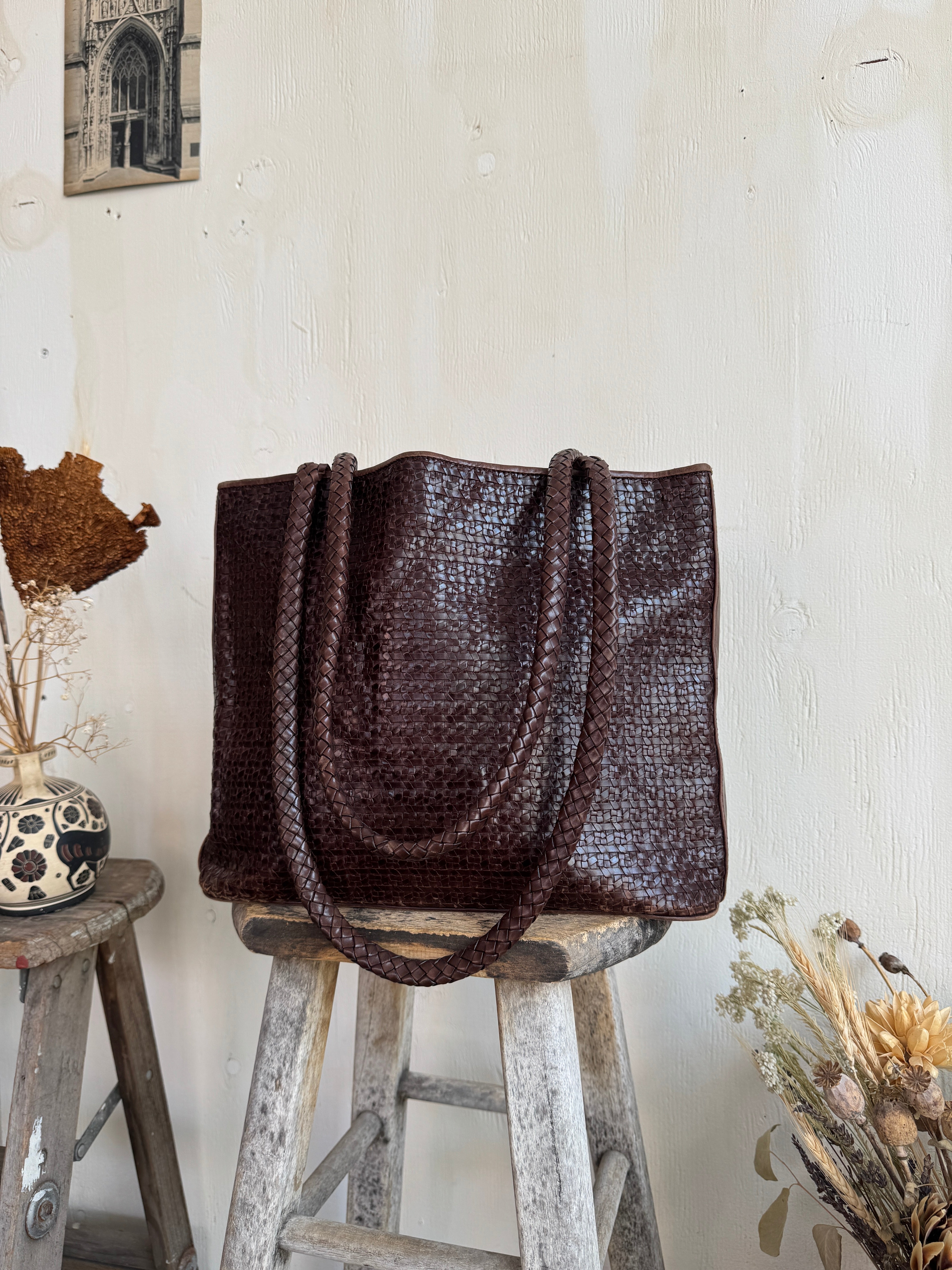 1990s Cole Haan Woven Leather Tote