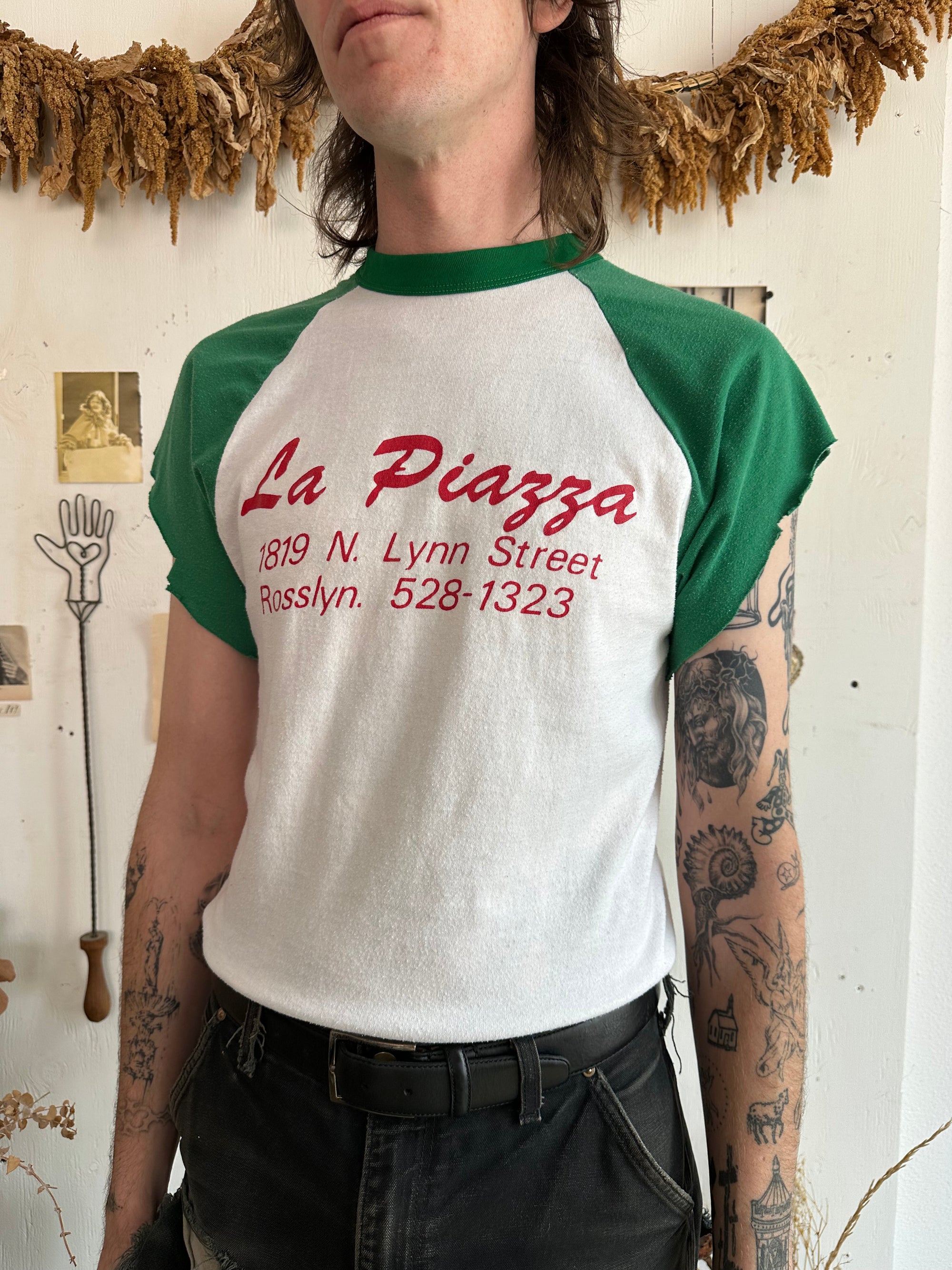 1970s La Piazza Number 8 Chopped Baseball Tee