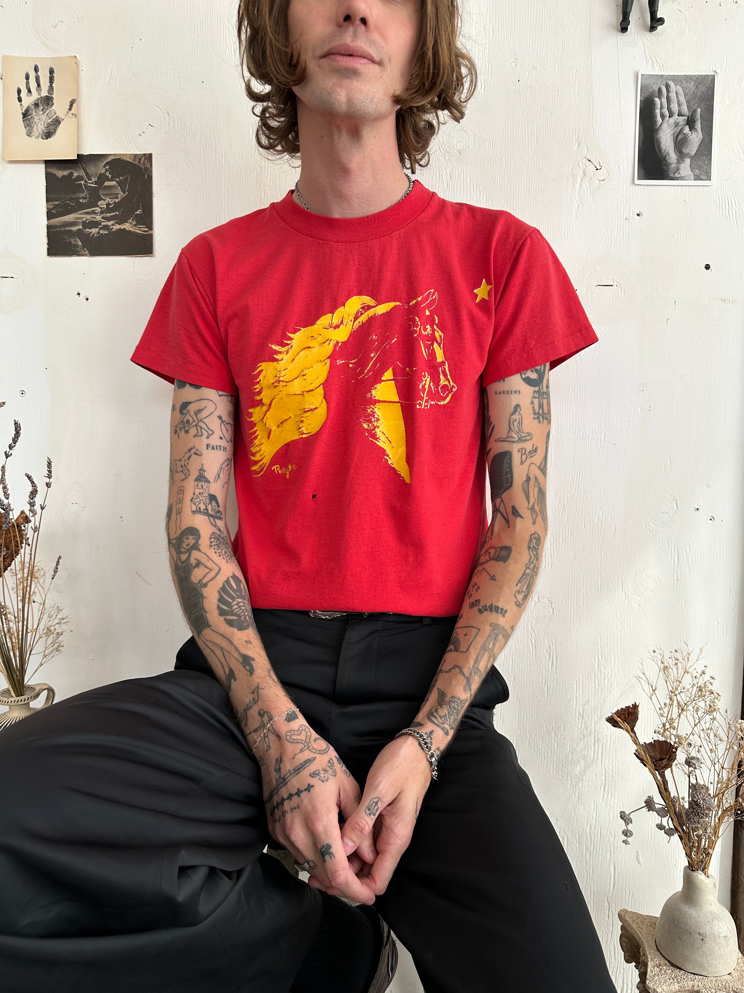 1990s Faded Poly Horse Tee (S/M)