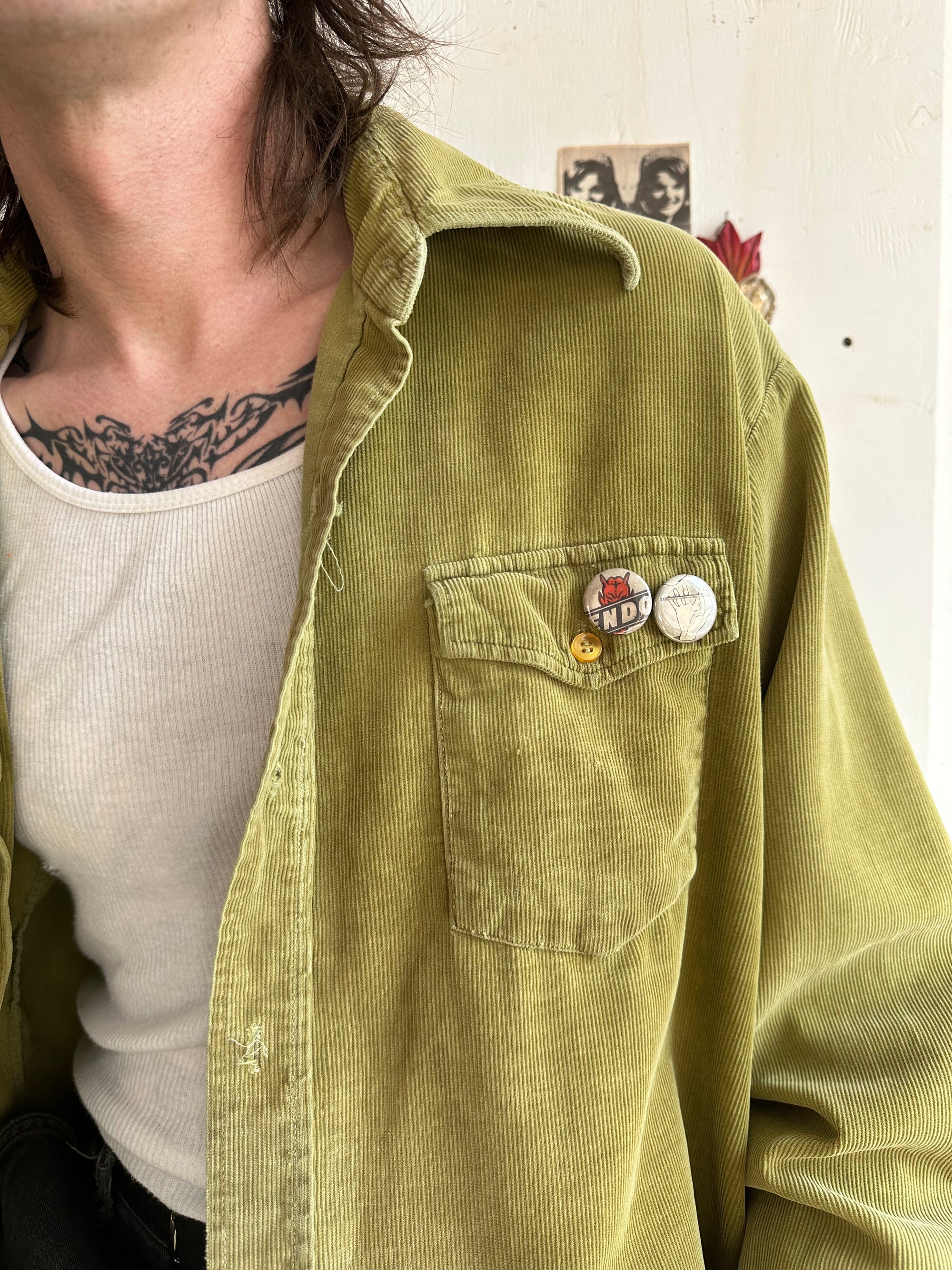 1970s Thrashed Corduroy Shirt W/ Pins