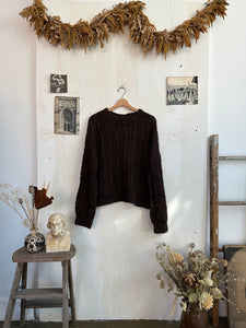 1960s Chocolate Brown Hand-Knit Mock Neck (Boxy M)