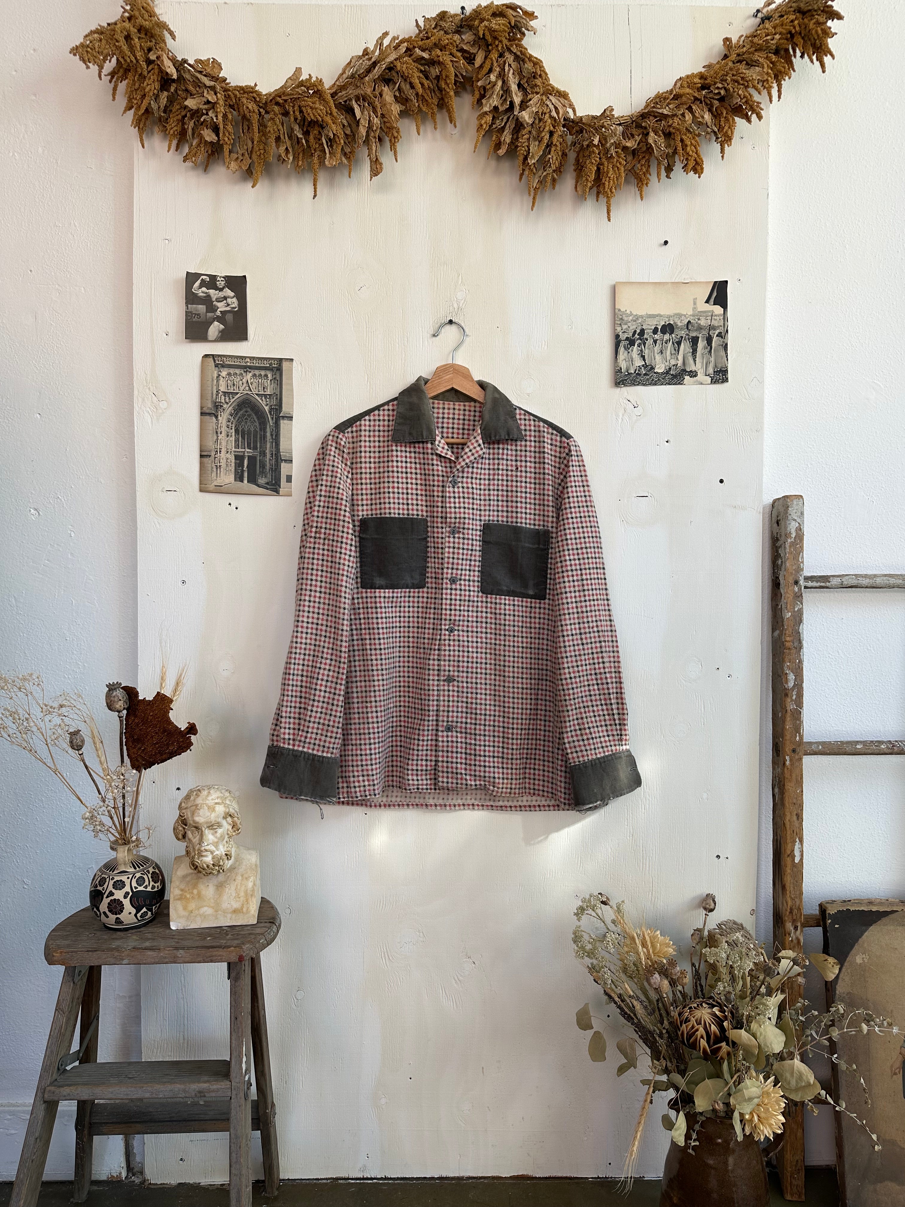 1950s Corduroy Pocket Cotton Flannel Shirt (L)