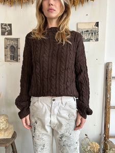 1960s Chocolate Brown Hand-Knit Mock Neck (Boxy M)