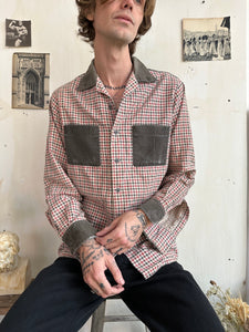 1950s Corduroy Pocket Cotton Flannel Shirt (L)