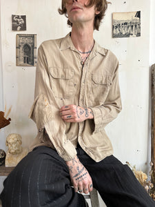 1940s Thrashed Khaki Work Shirt (XL)