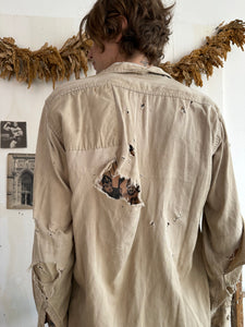 1940s Thrashed Khaki Work Shirt (XL)