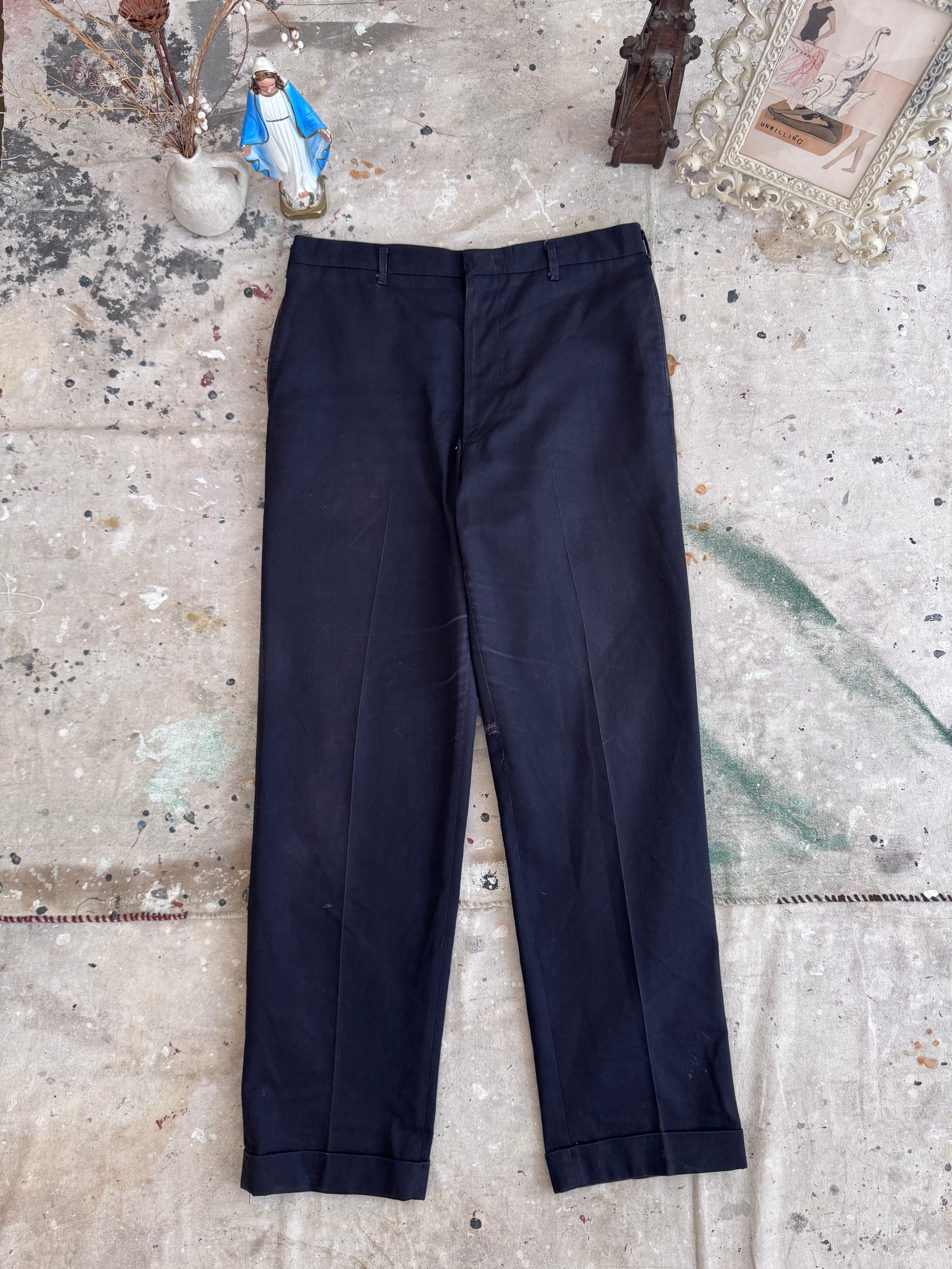 1950s Faded Black Cotton Twill Trousers