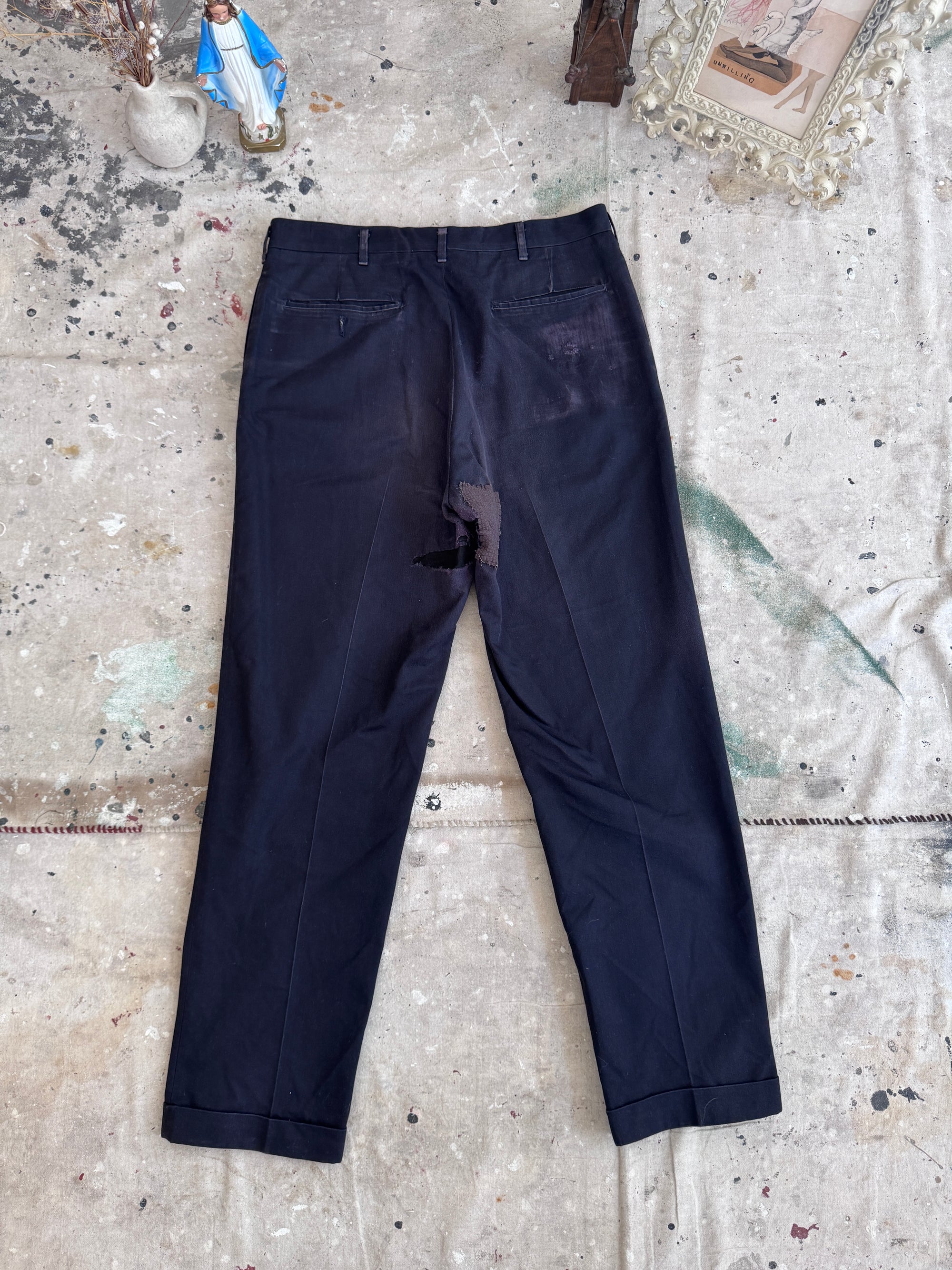 1950s Faded Black Cotton Twill Trousers