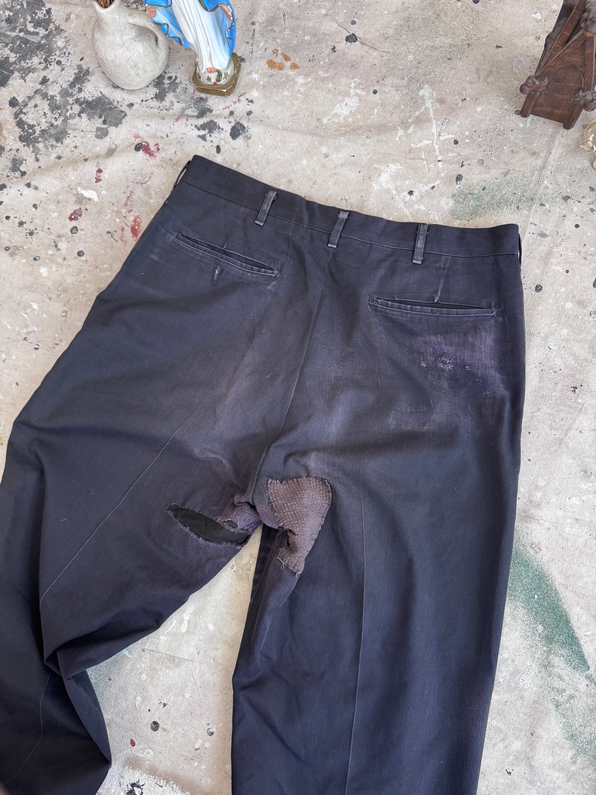 1950s Faded Black Cotton Twill Trousers